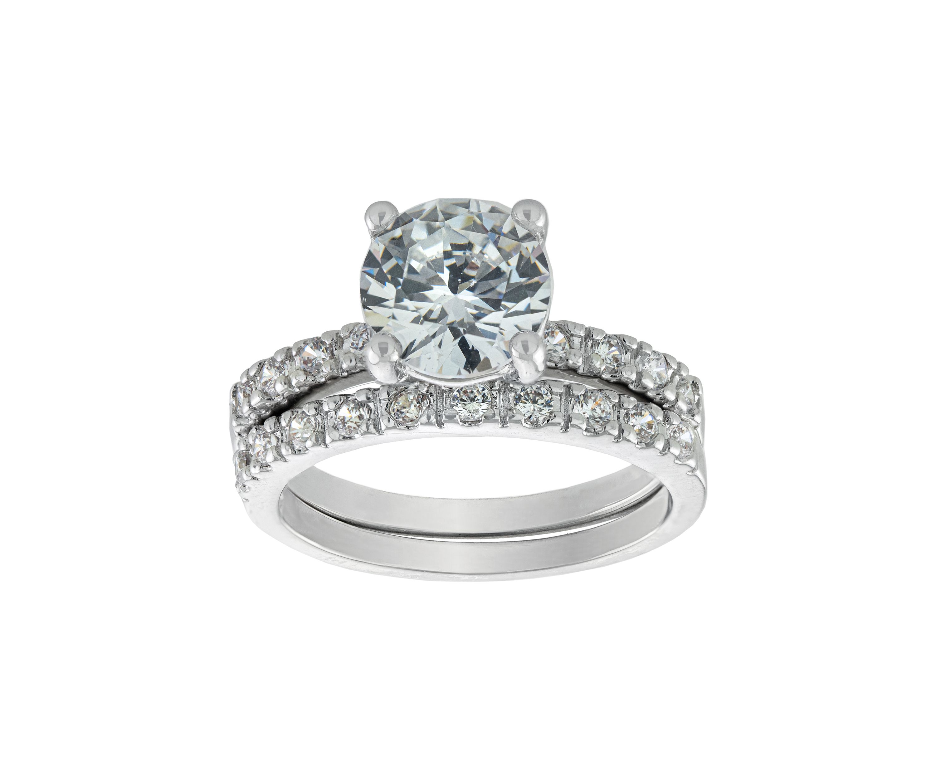 Silver Plated Princess Wedding Cubic Zirconia Ring Set