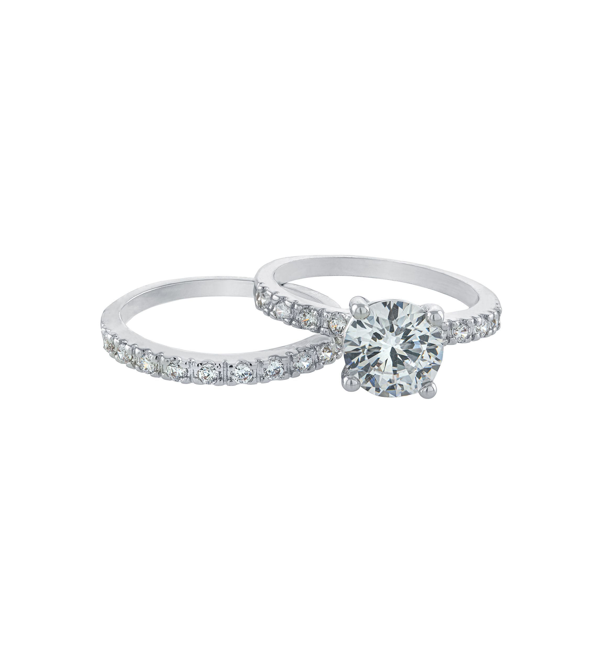 Silver Plated Princess Wedding Cubic Zirconia Ring Set