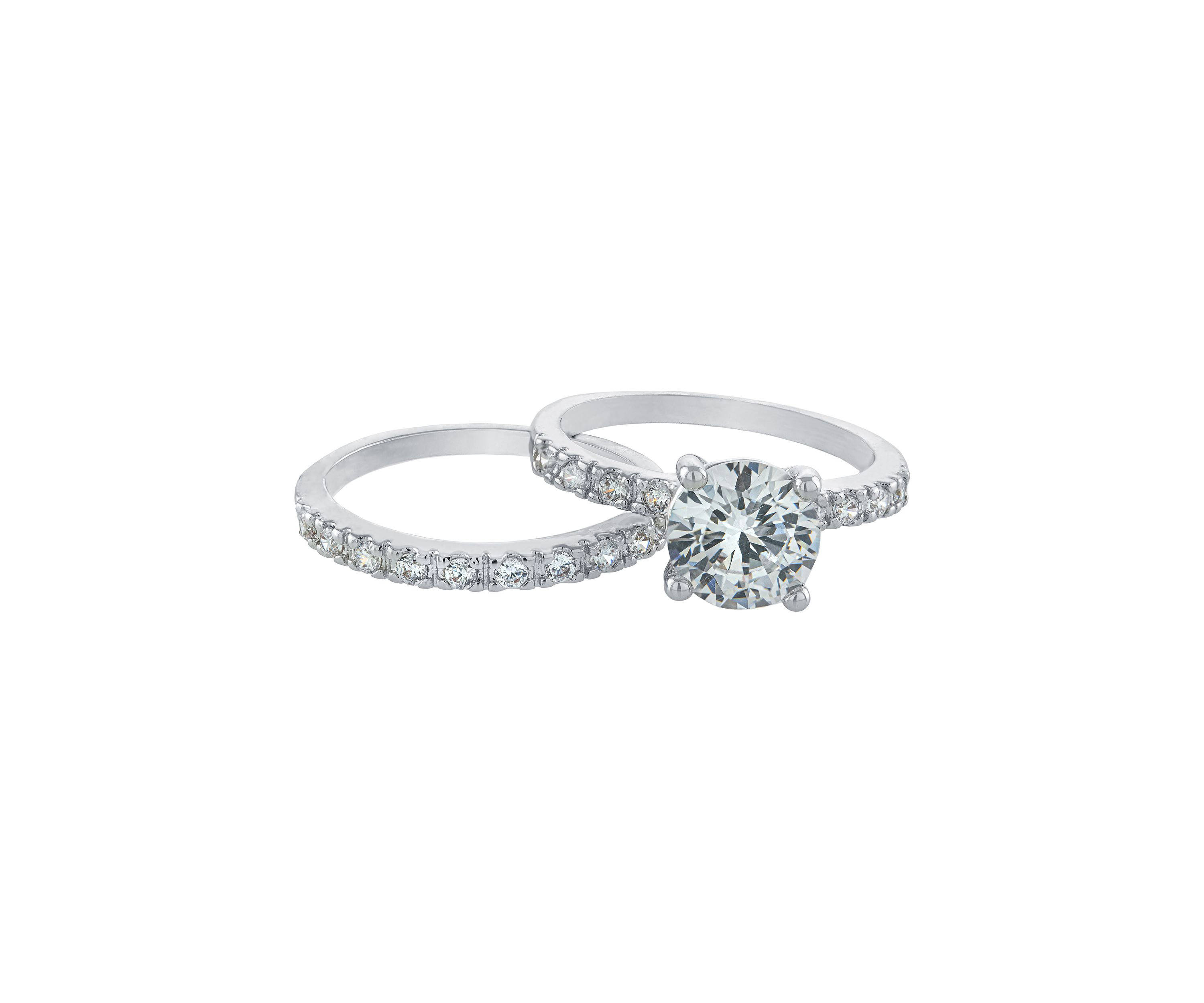 Silver Plated Princess Wedding Cubic Zirconia Ring Set