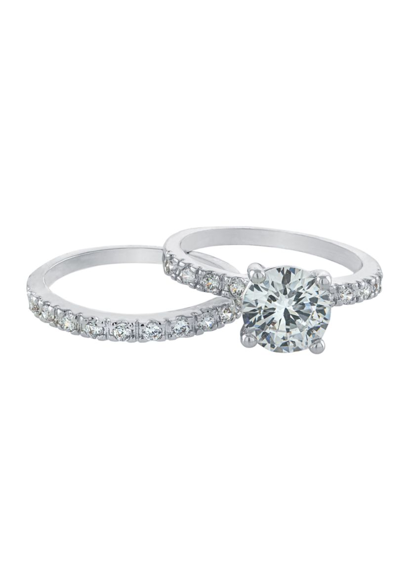 Silver Plated Princess Wedding Cubic Zirconia Ring Set