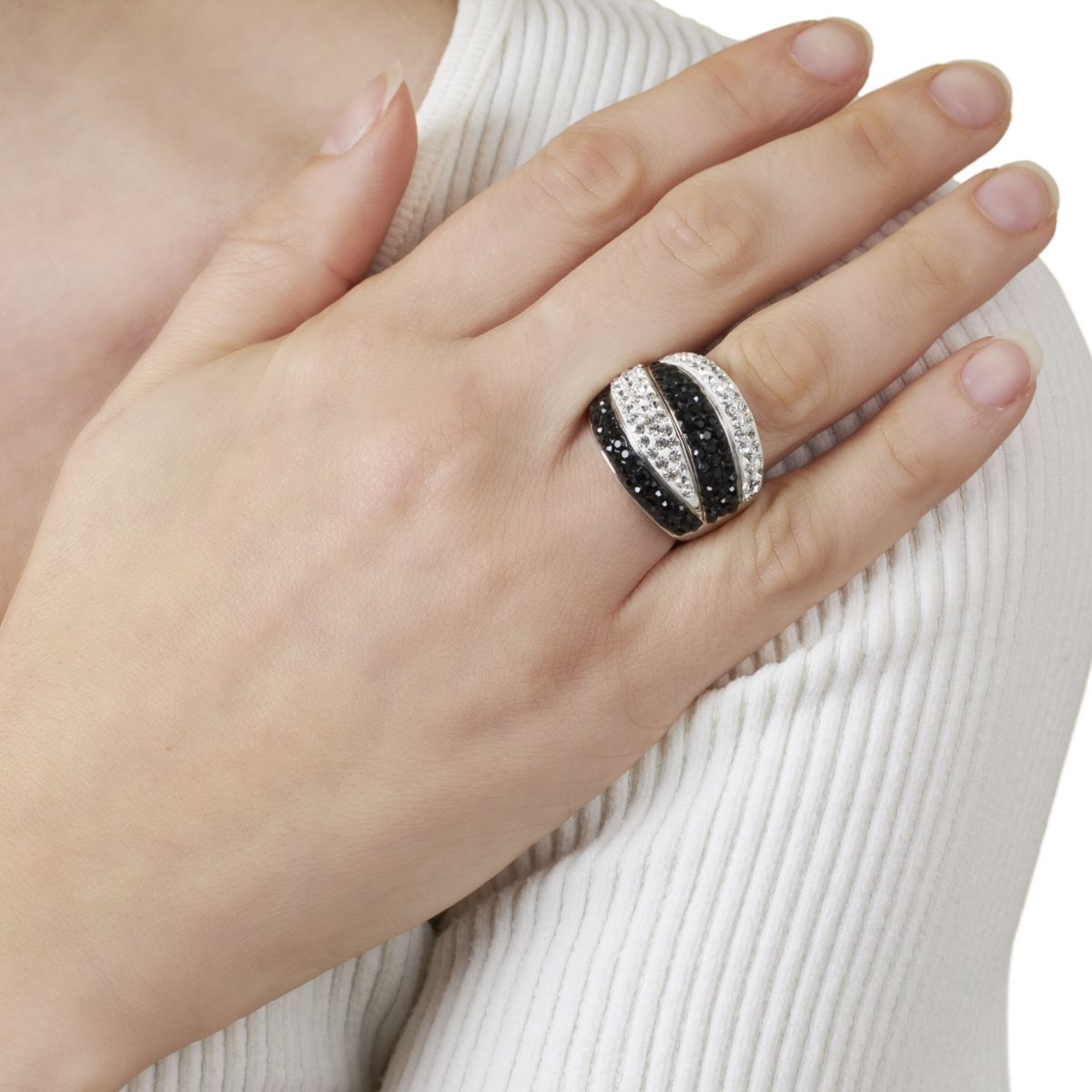 Silver Plated Crystal Pave Stripe Ring Size 7