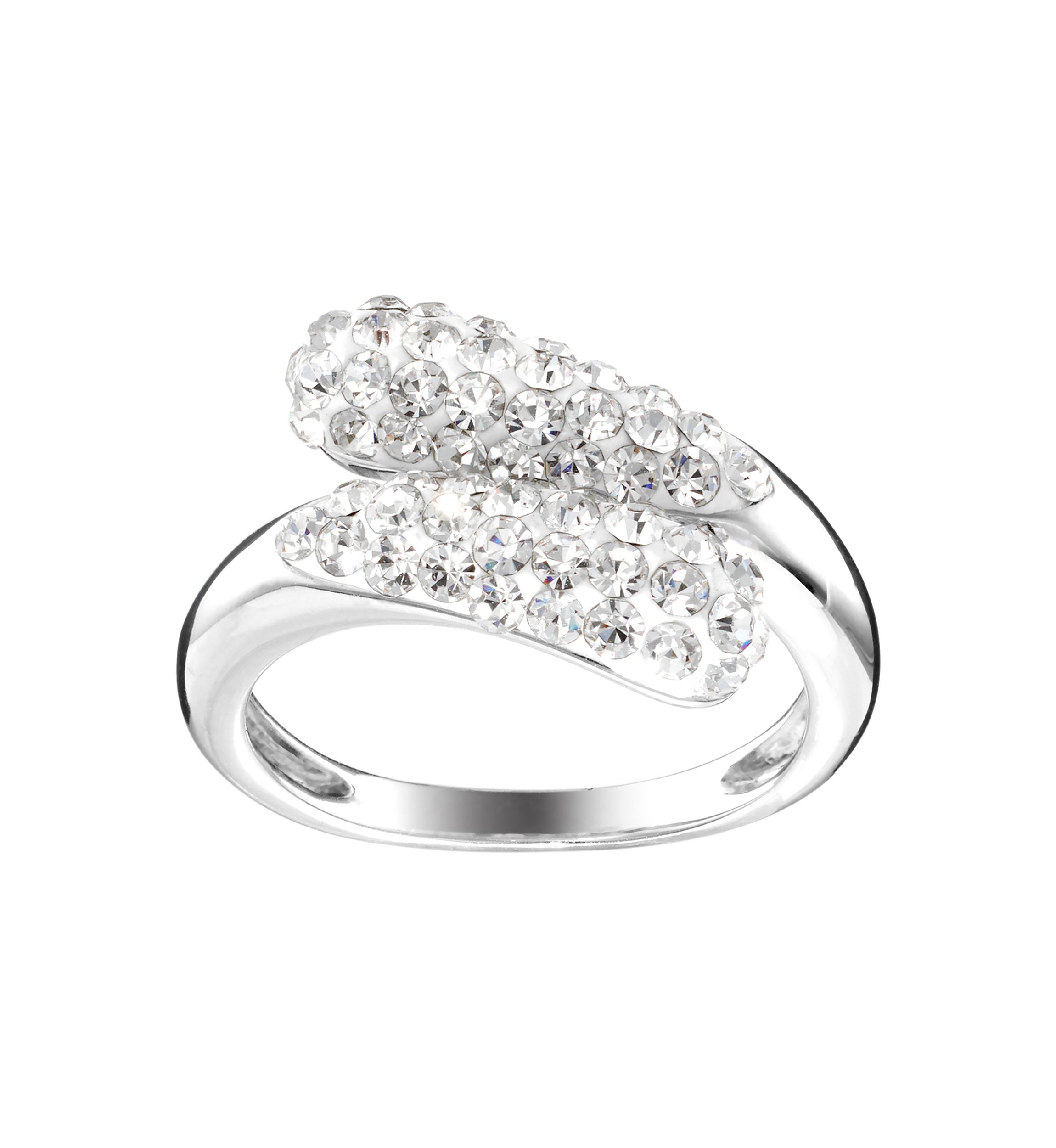 Silver Plated Crystal Bypass Ring