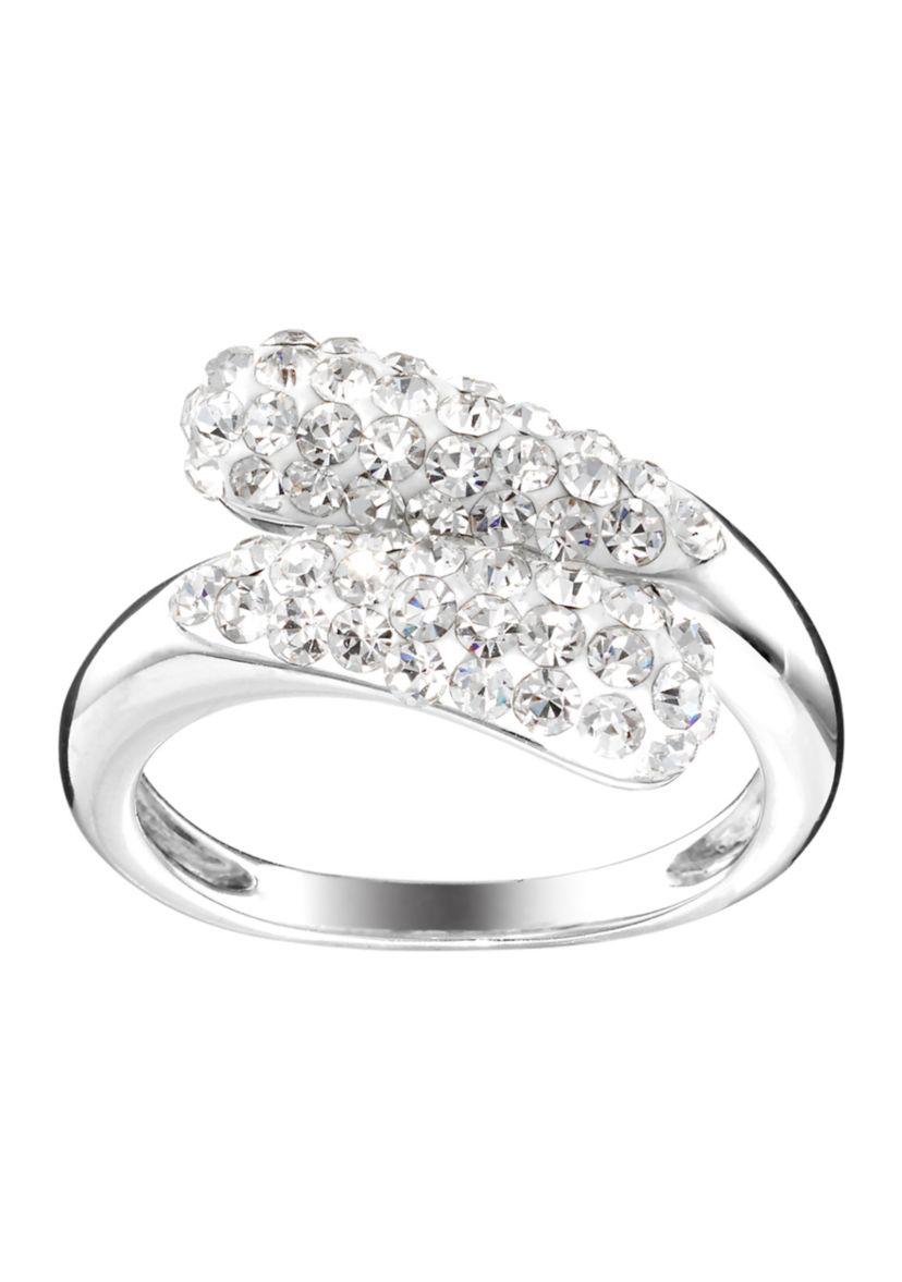 Silver Plated Crystal Bypass Ring