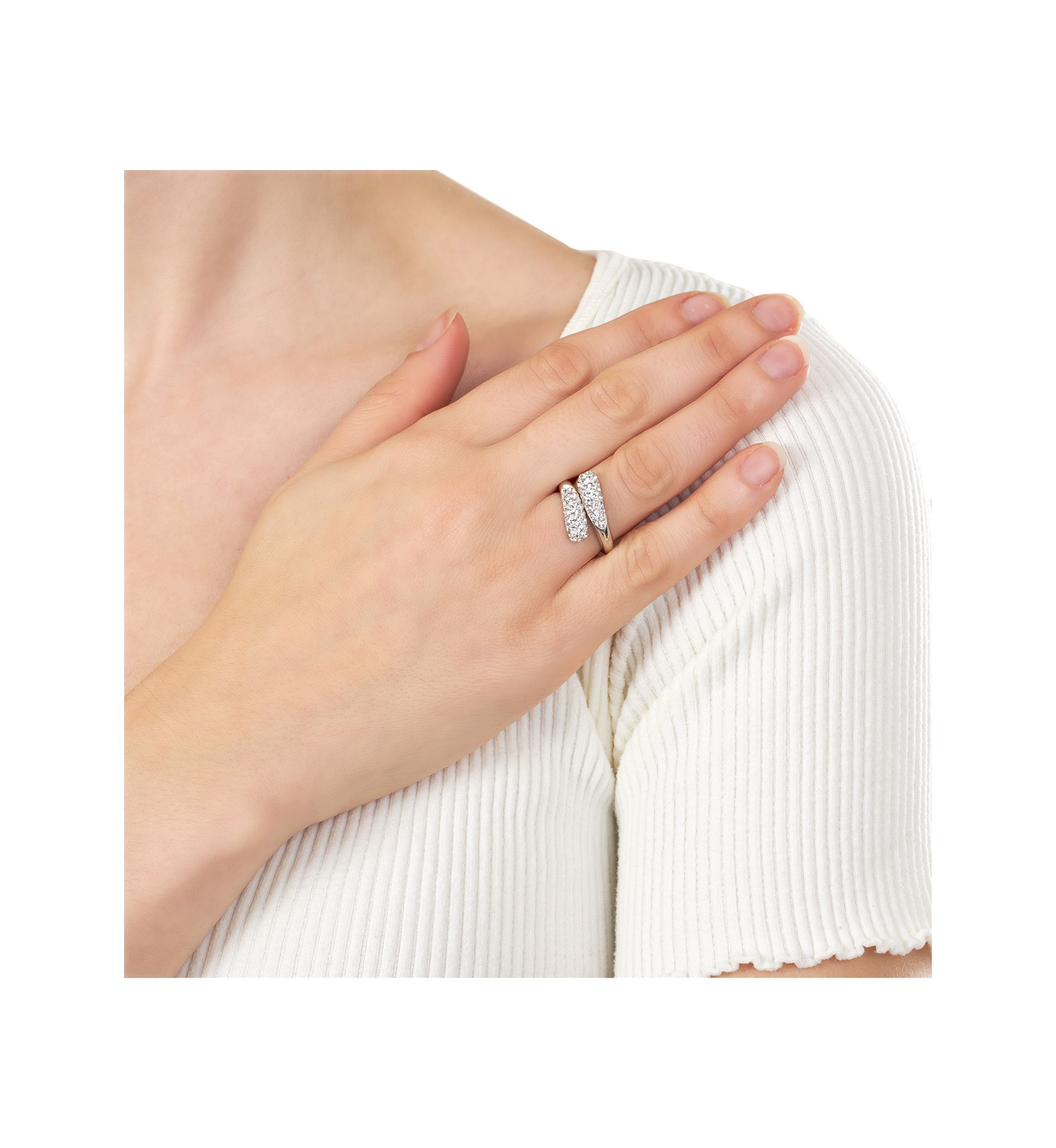 Silver Plated Crystal Bypass Ring