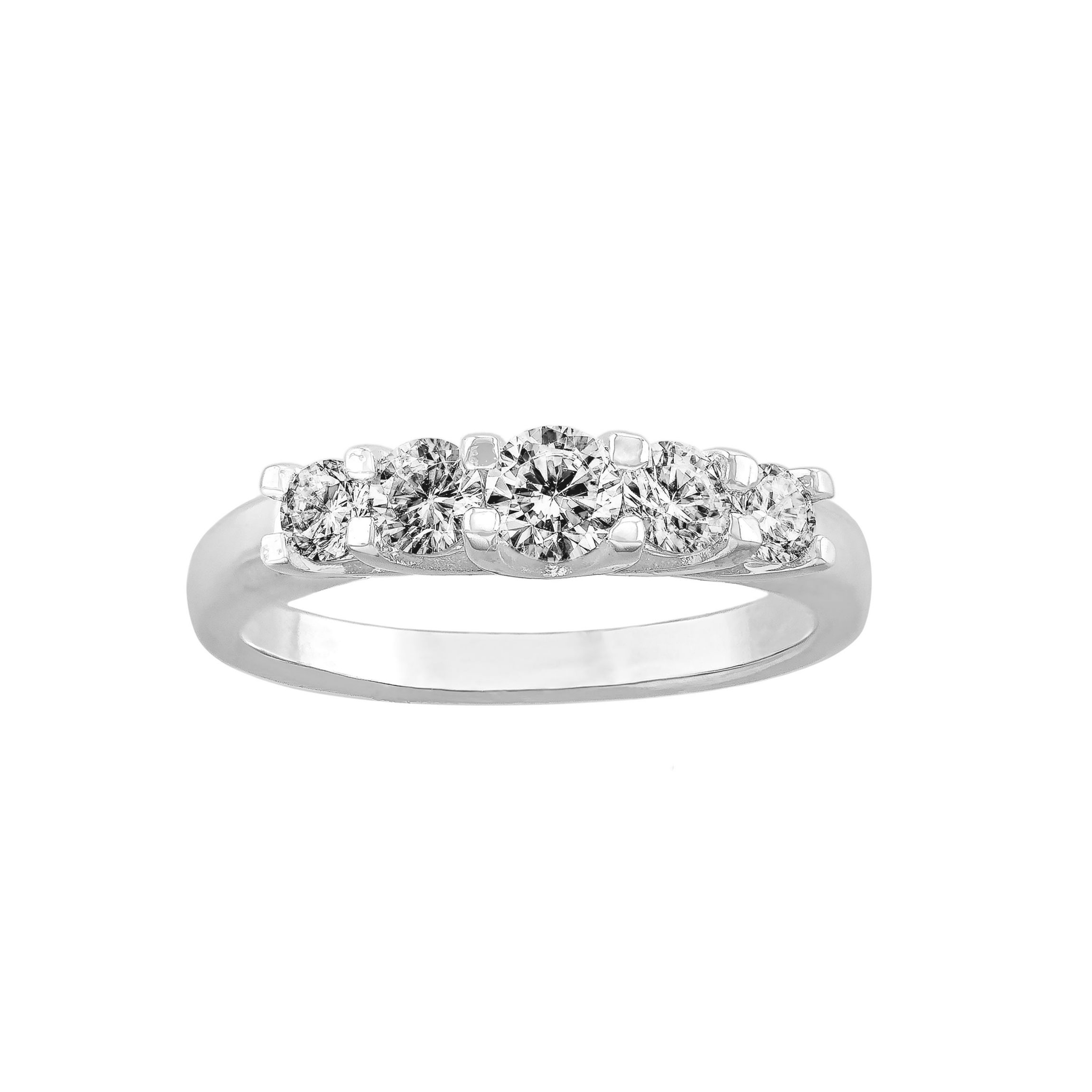 Silver Plated Cubic Zirconia 5 Stone Ring Size 7