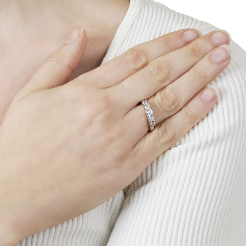 Silver Plated Cubic Zirconia 5 Stone Ring Size 7