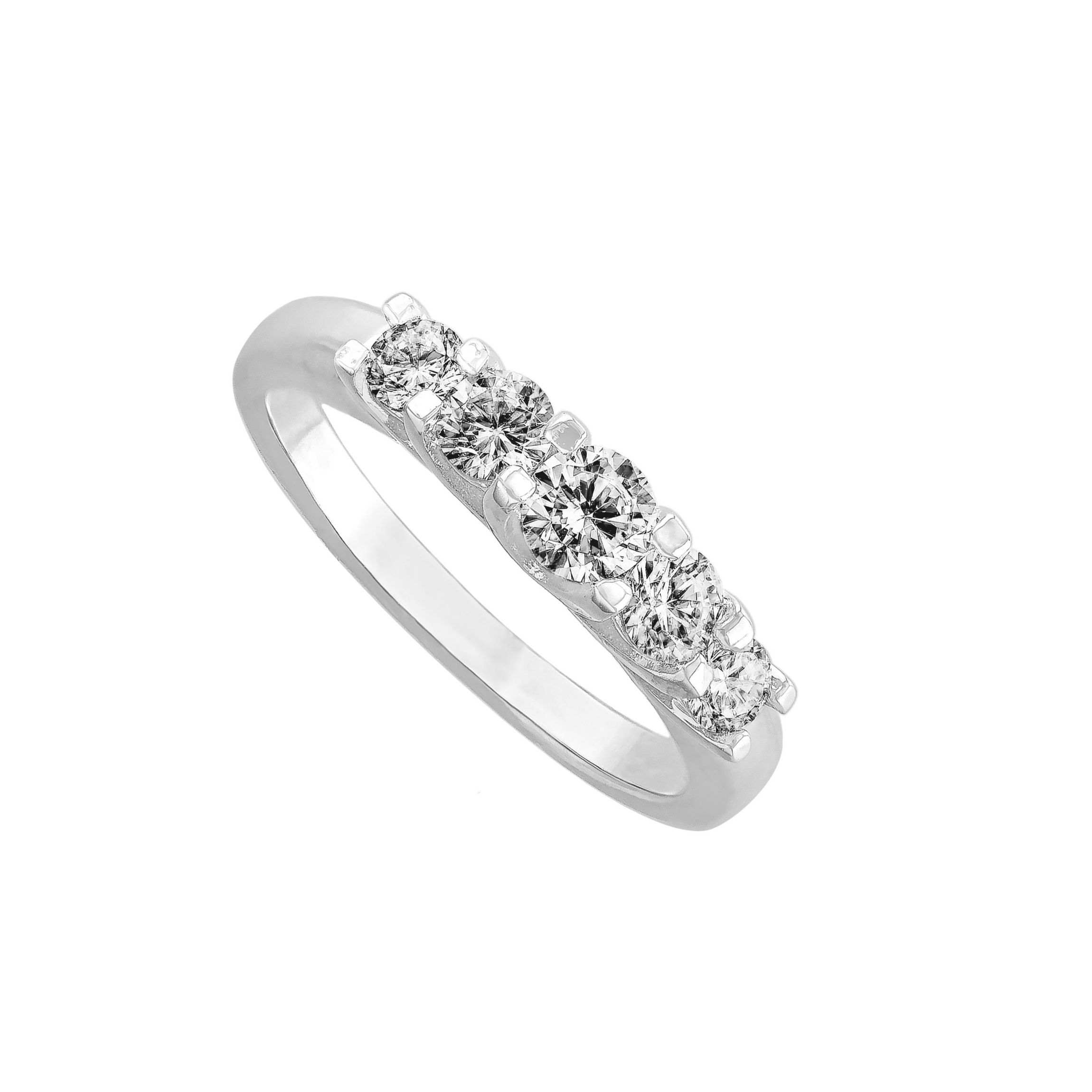 Silver Plated Cubic Zirconia 5 Stone Ring Size 7