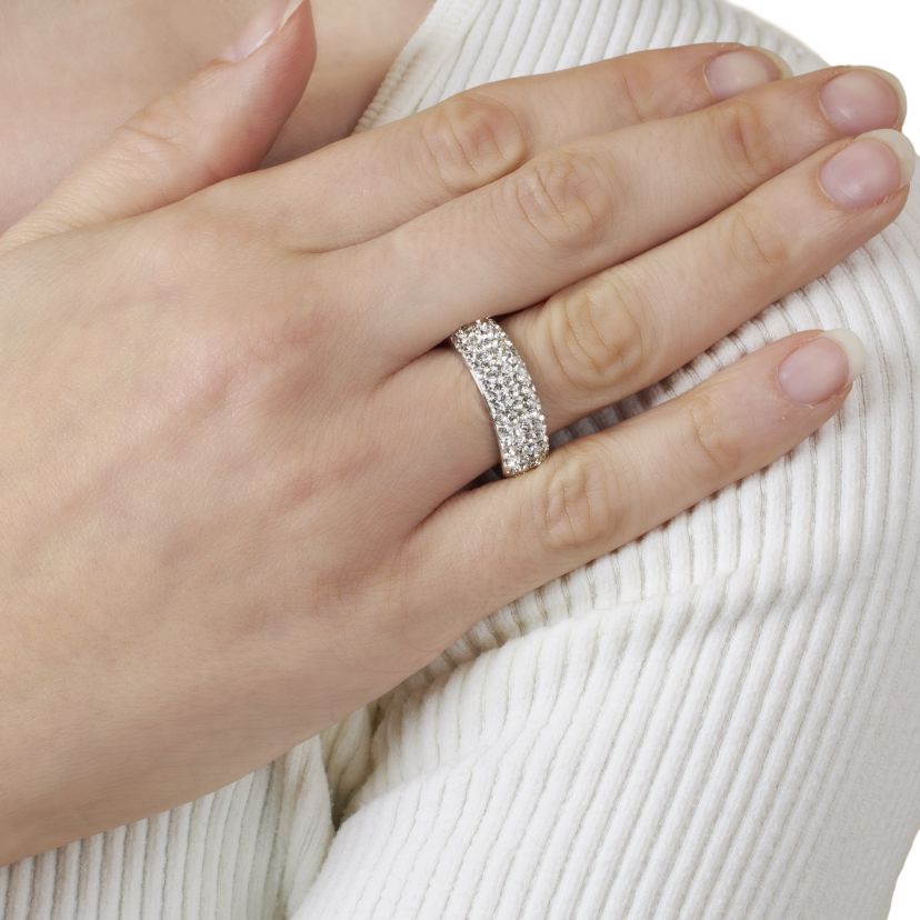 Fine Silver Plated Clear Crystal Pave Multi Row Band Ring Size 7