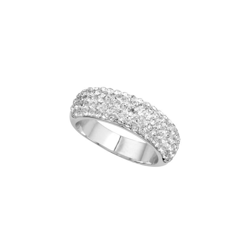 Fine Silver Plated Clear Crystal Pave Multi Row Band Ring Size 7