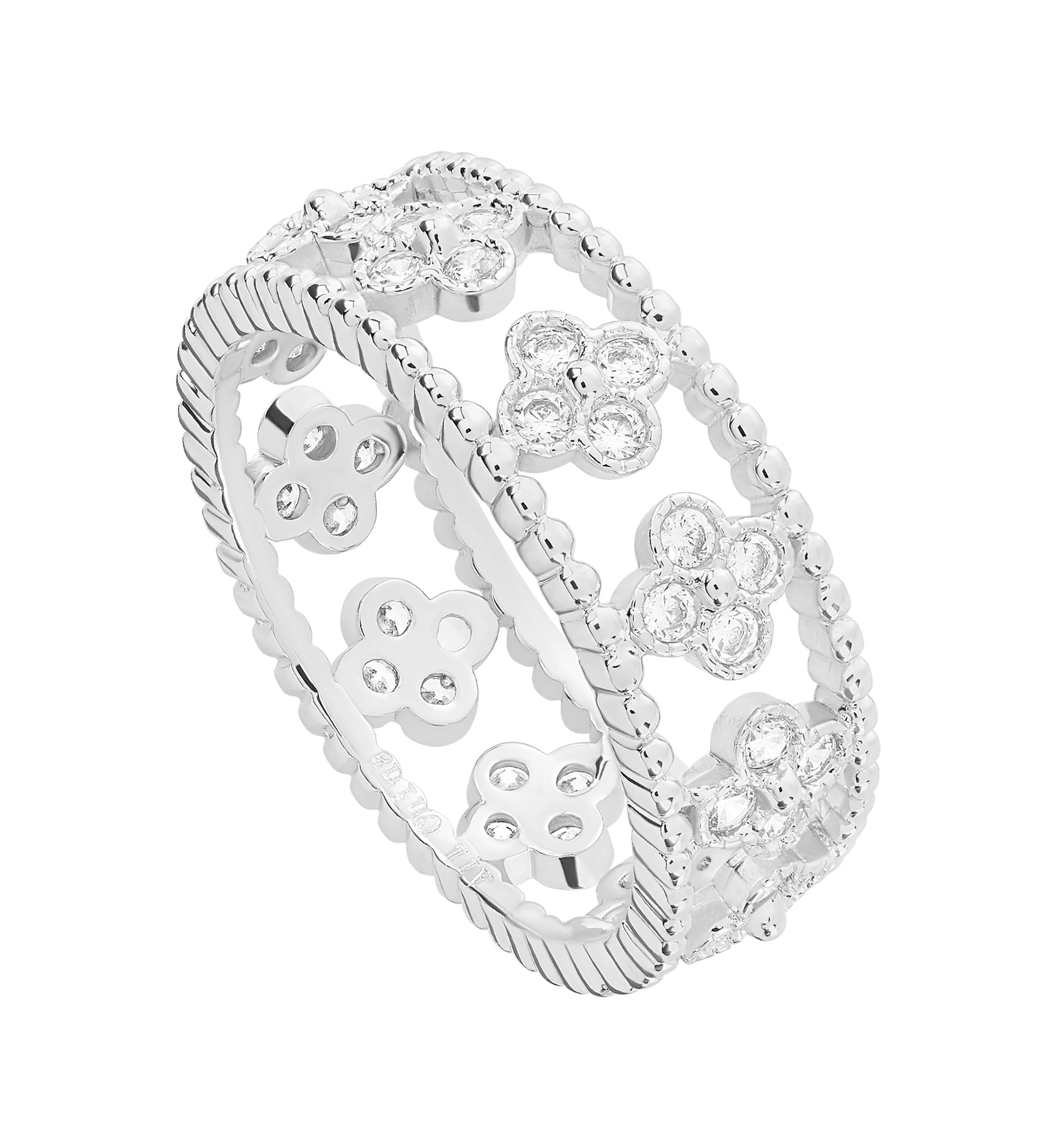 Plated Cubic Zirconia Floral Band Ring