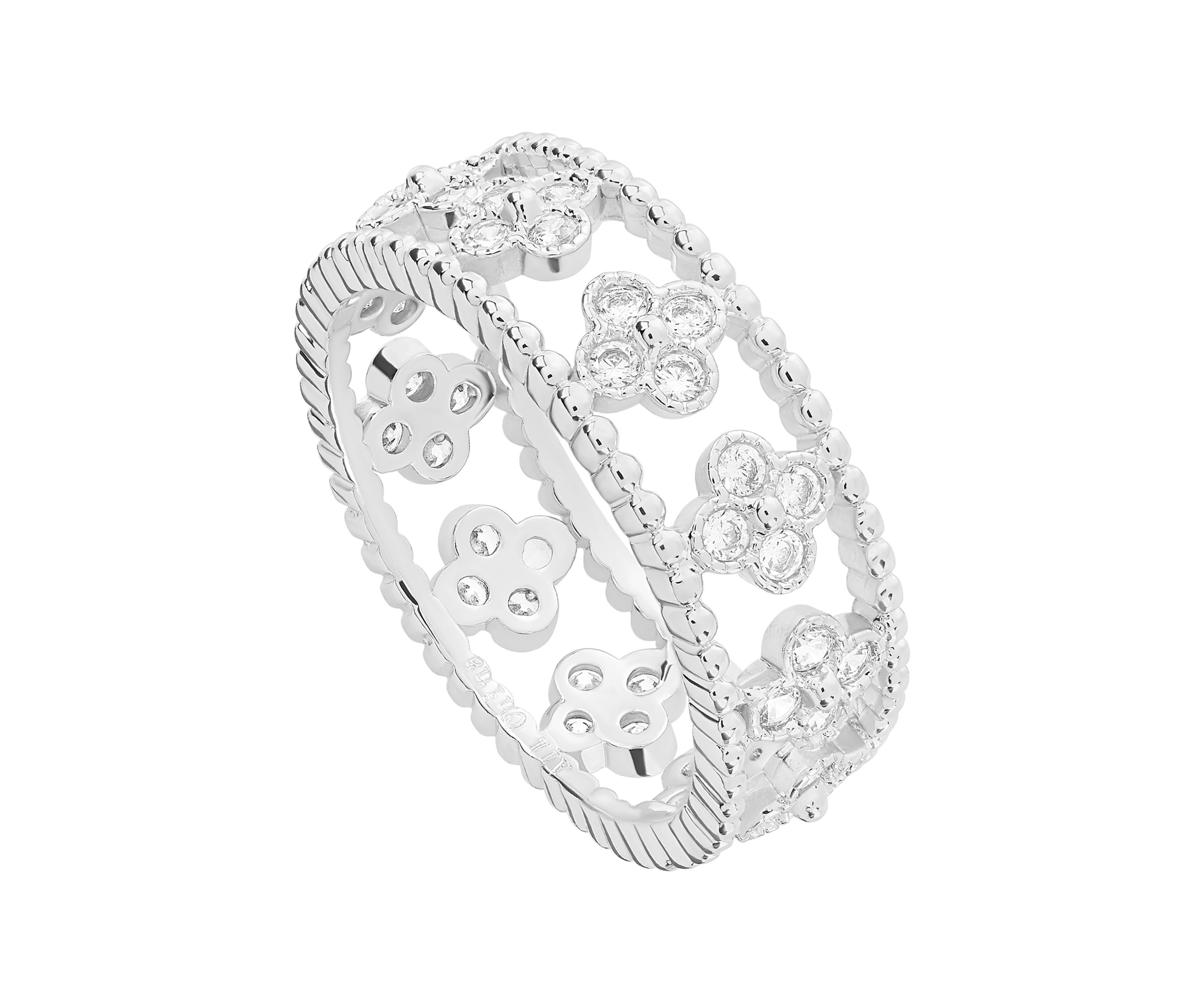 Plated Cubic Zirconia Floral Band Ring
