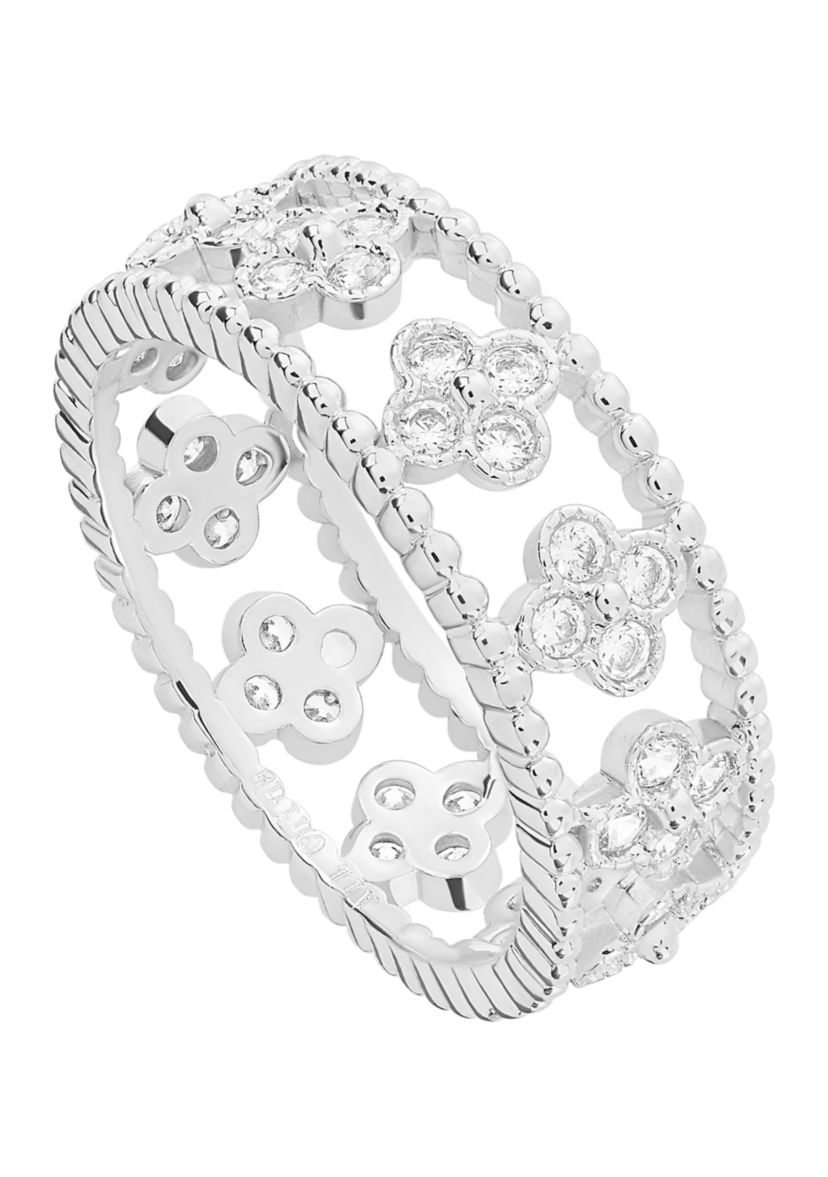 Plated Cubic Zirconia Floral Band Ring