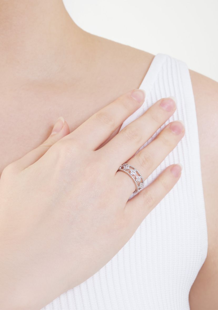 Plated Cubic Zirconia Floral Band Ring