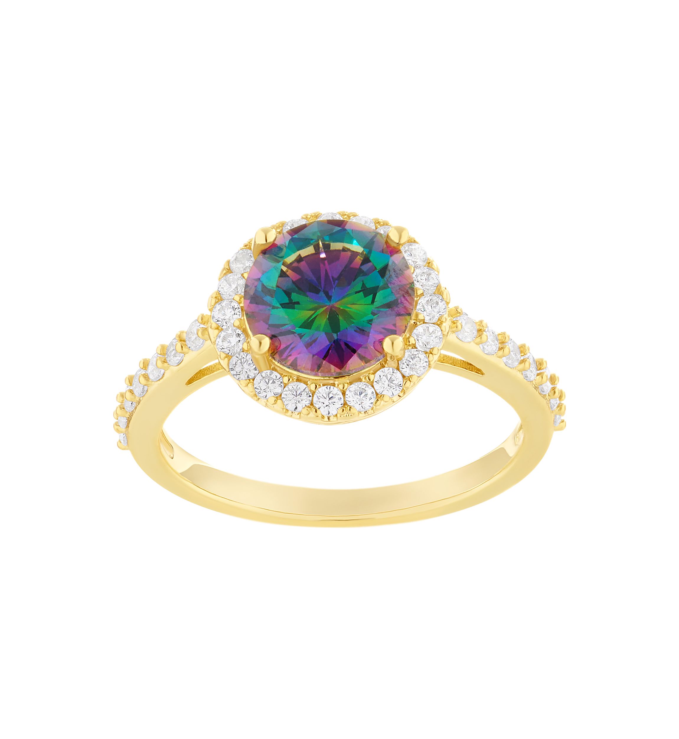 Gold Plated Mystic Cubic Zirconia Halo Ring