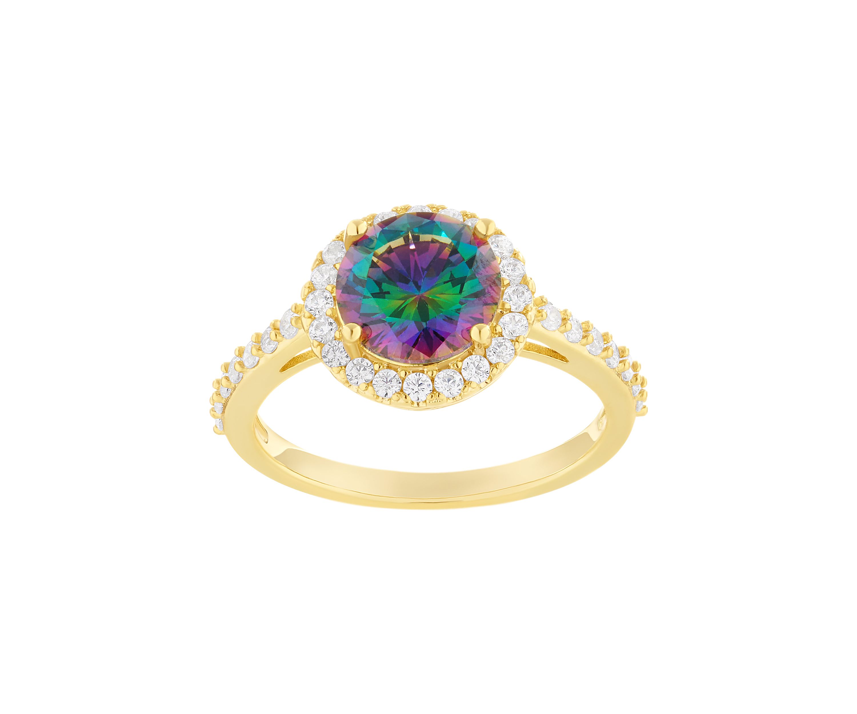 Gold Plated Mystic Cubic Zirconia Halo Ring