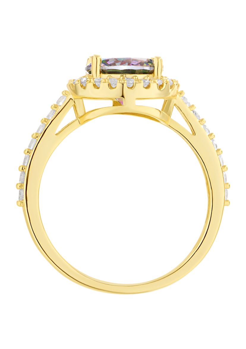 Gold Plated Mystic Cubic Zirconia Halo Ring