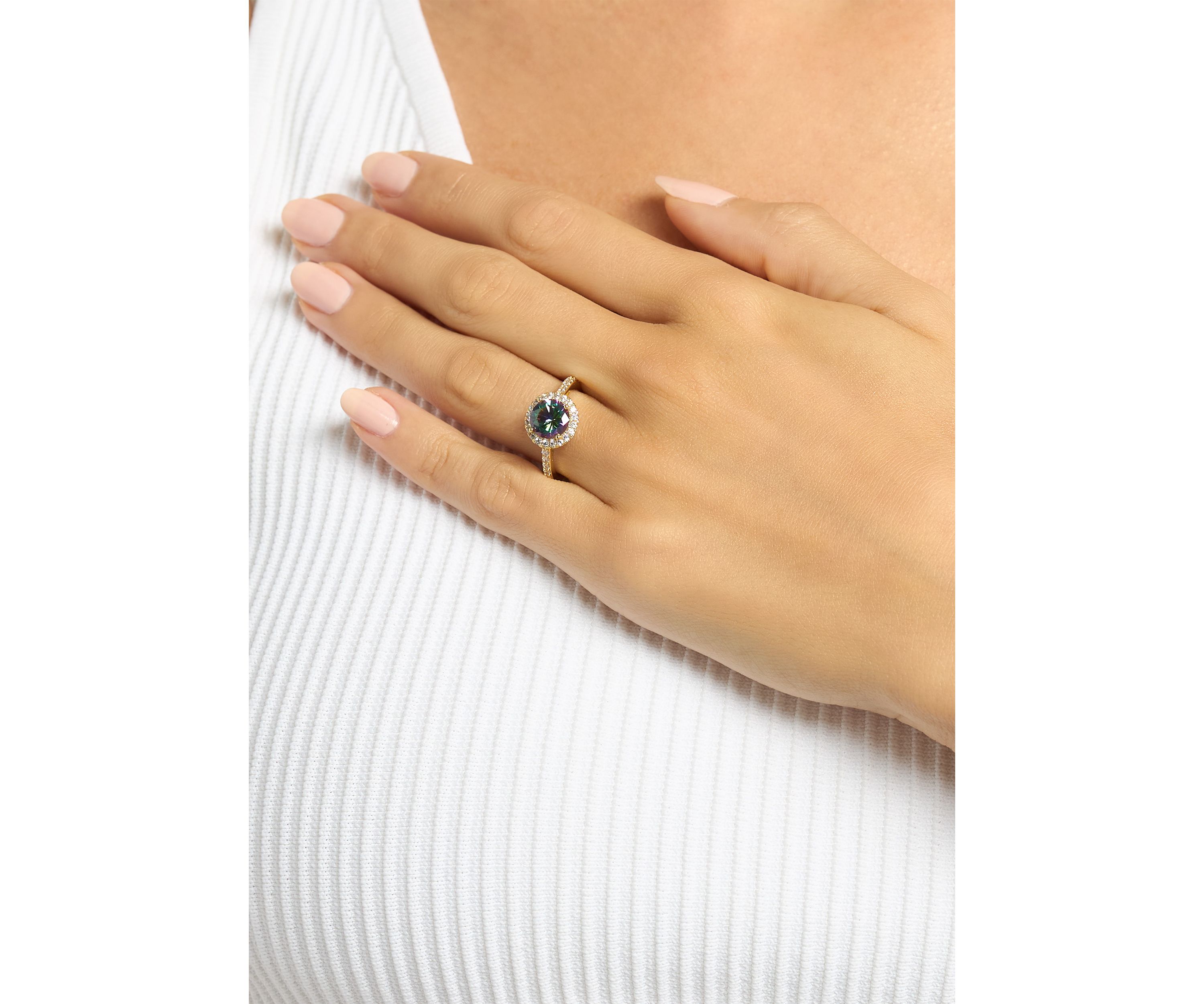 Gold Plated Mystic Cubic Zirconia Halo Ring