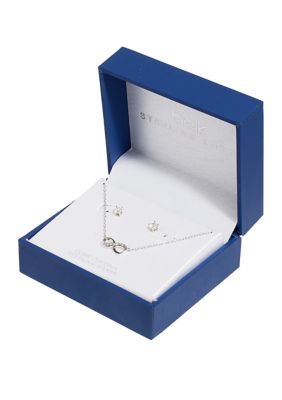 Boxed Sterling Silver 16" Cubic Zirconia Infinity Necklace and 4 Millimeter Stud Earrings Set