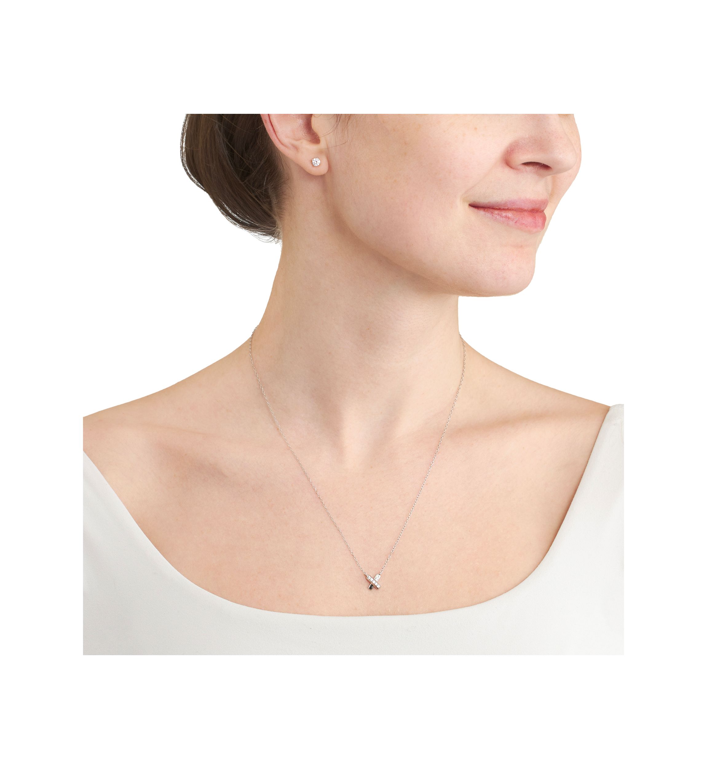 Boxed Sterling Silver Cubic Zirconia X Necklace and Stud Earring Set
