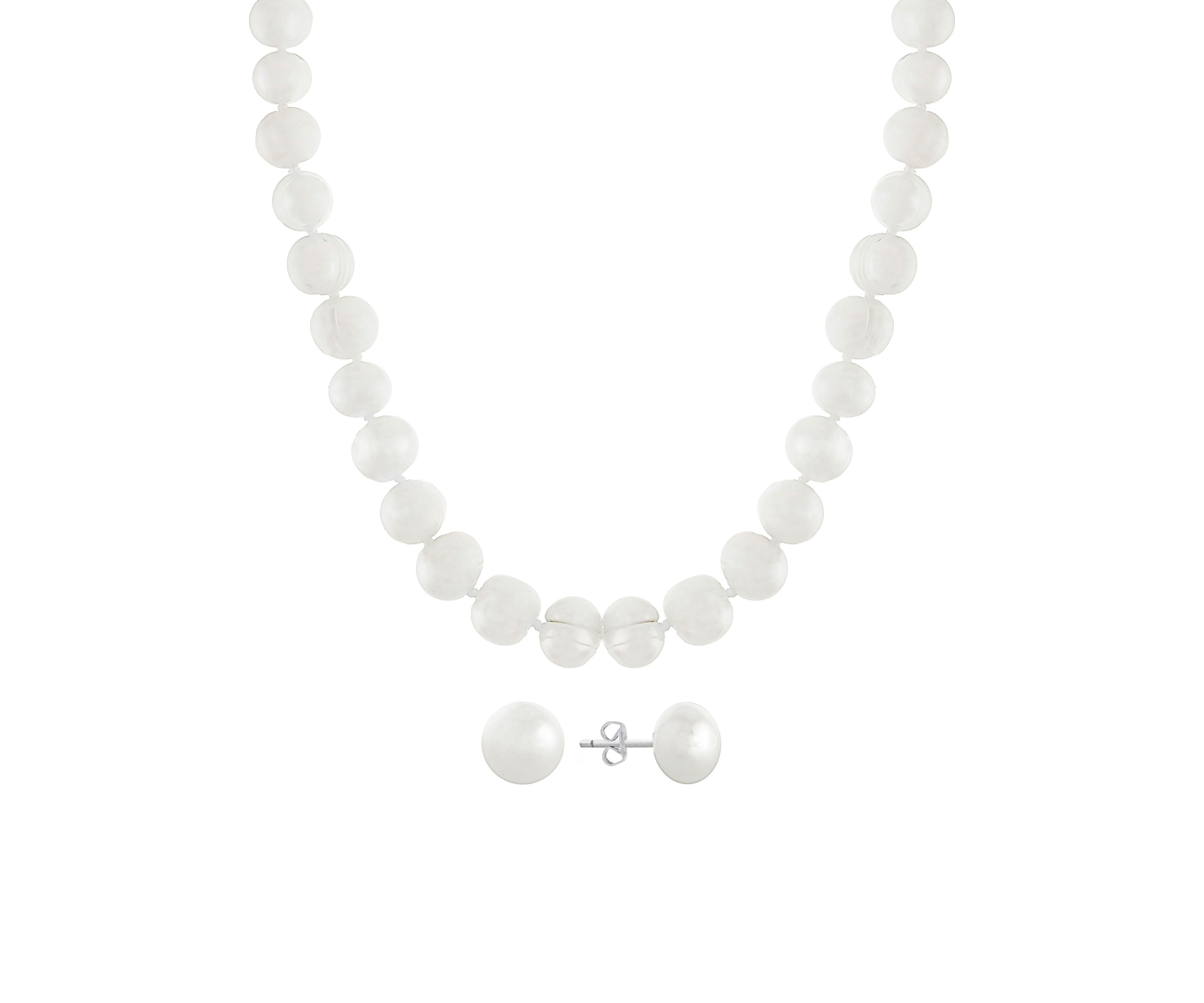 Freshwater Pearl Sterling Silver Necklace and Pearl Stud Earring Set