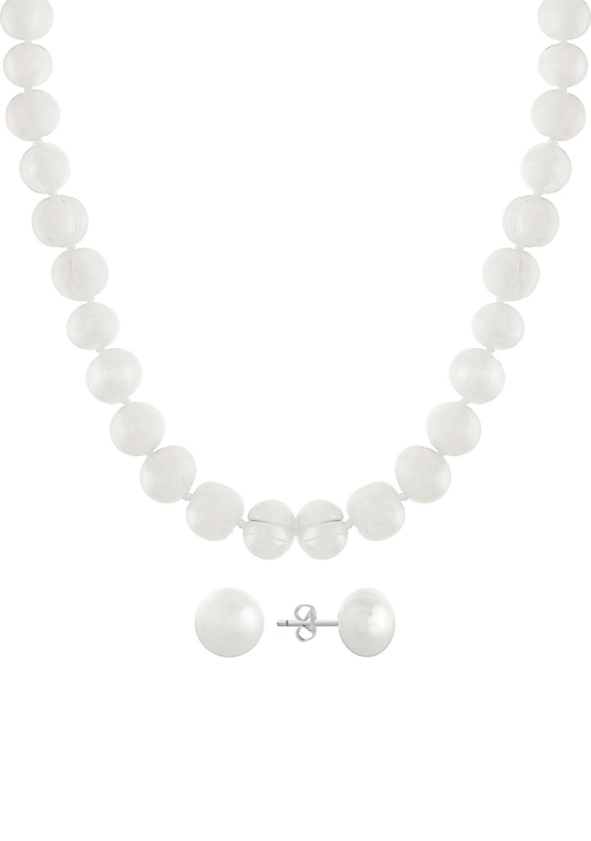 Freshwater Pearl Sterling Silver Necklace and Pearl Stud Earring Set