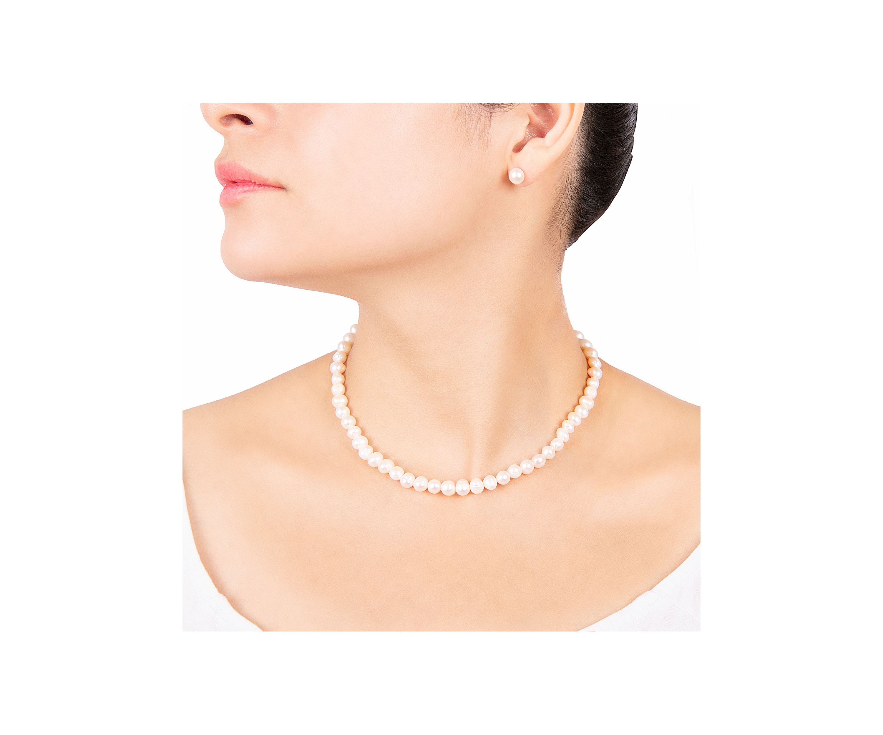 Freshwater Pearl Sterling Silver Necklace and Pearl Stud Earring Set