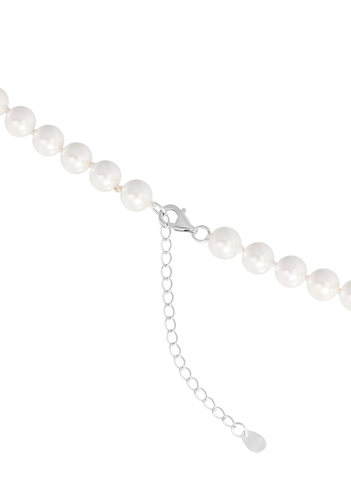 Sterling Silver 7mm Simulated Pearl Necklace and Stud Earring Set