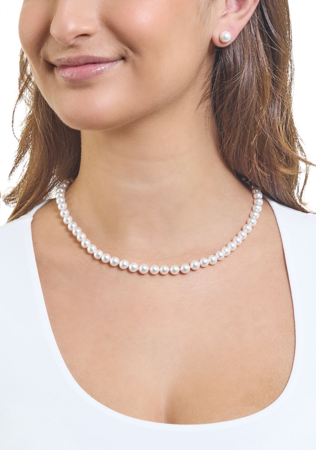 Sterling Silver 7mm Simulated Pearl Necklace and Stud Earring Set