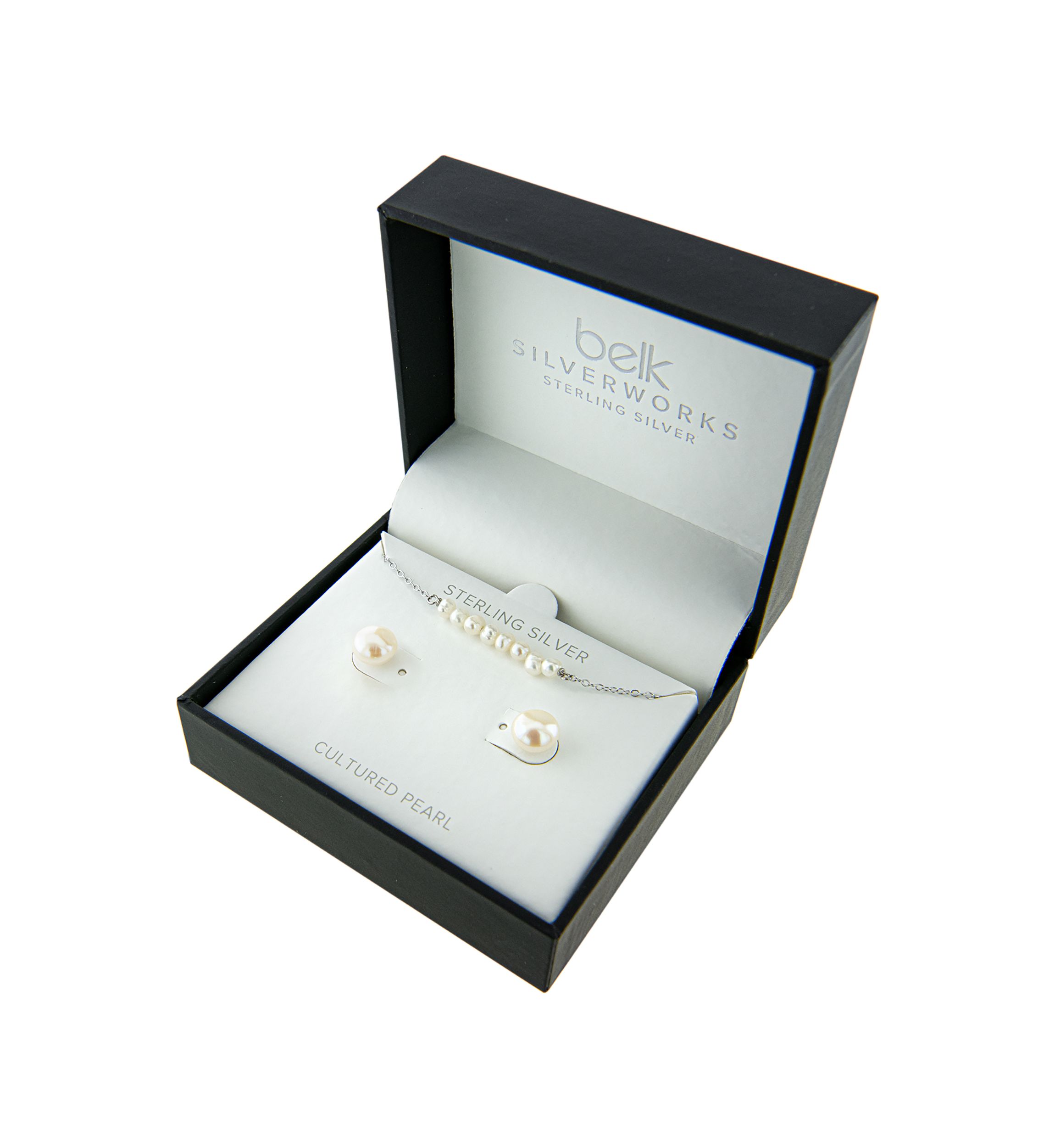Boxed Sterling Silver 16" + 2"  Fresh Water Pearl Bar Necklace and 7.5-8 Millimeter Stud Earring Set