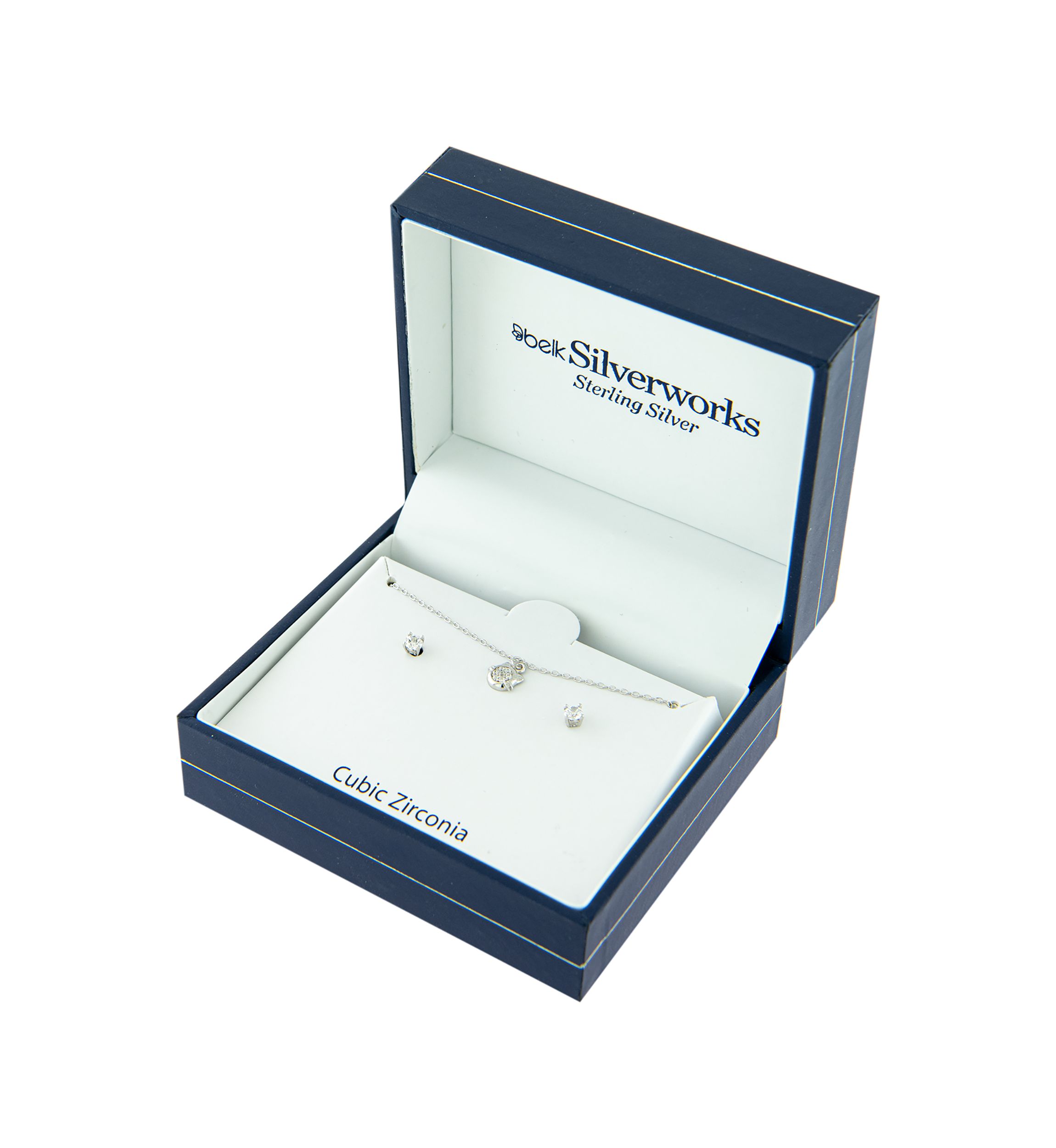 Sterling Silver Cubic Zirconia Cat Necklace and Stud Earring Set