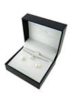 Boxed Sterling Silver 16" + 2" Freshwater Pearl Rice Necklace and 7.5-8 Millimeter Stud Earring Set