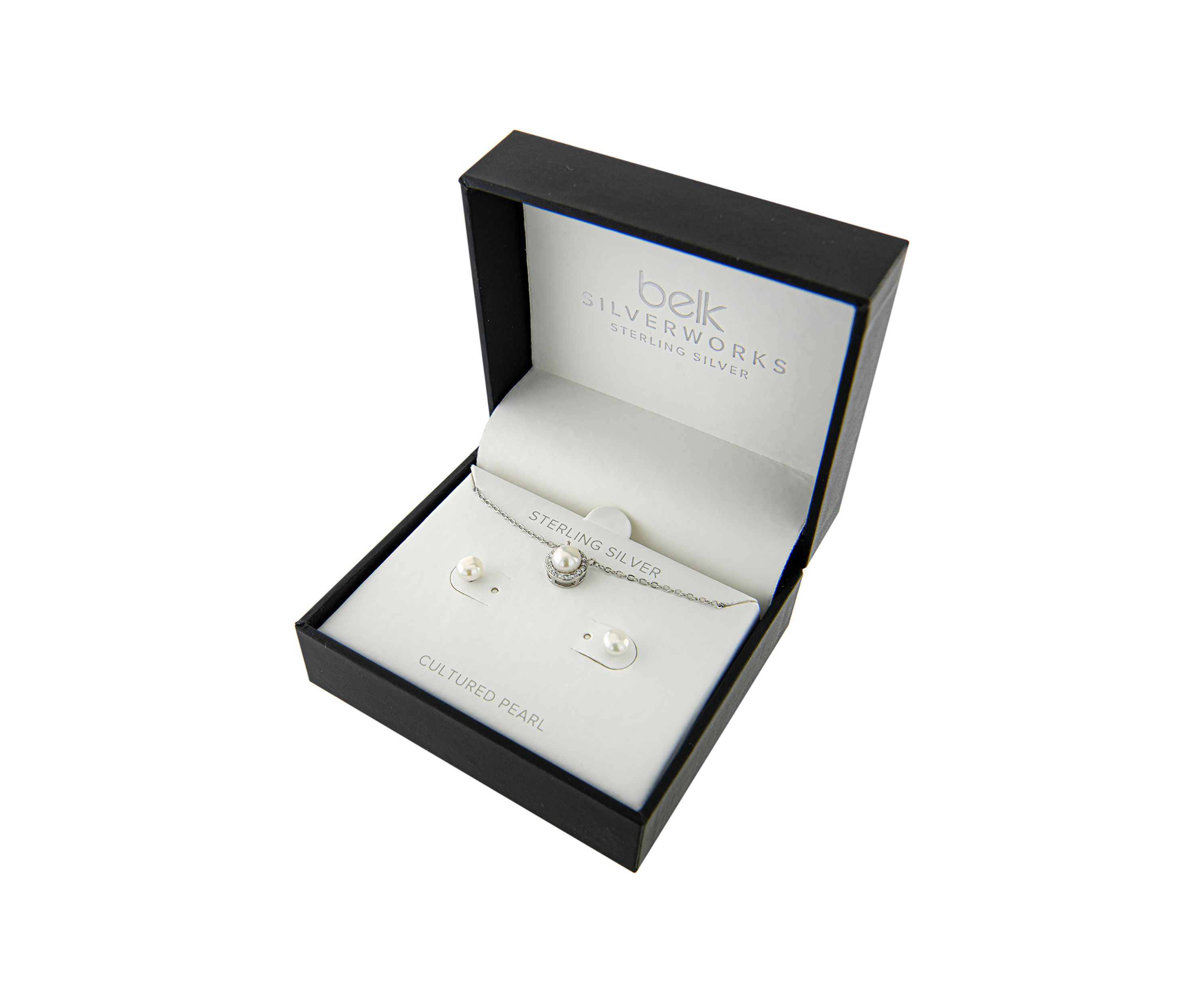 Boxed Sterling Silver 16"+2" Freshwater Pearl and Cubic Zirconia Necklace and 4MM Freshwater Pearl Stud Earring Set