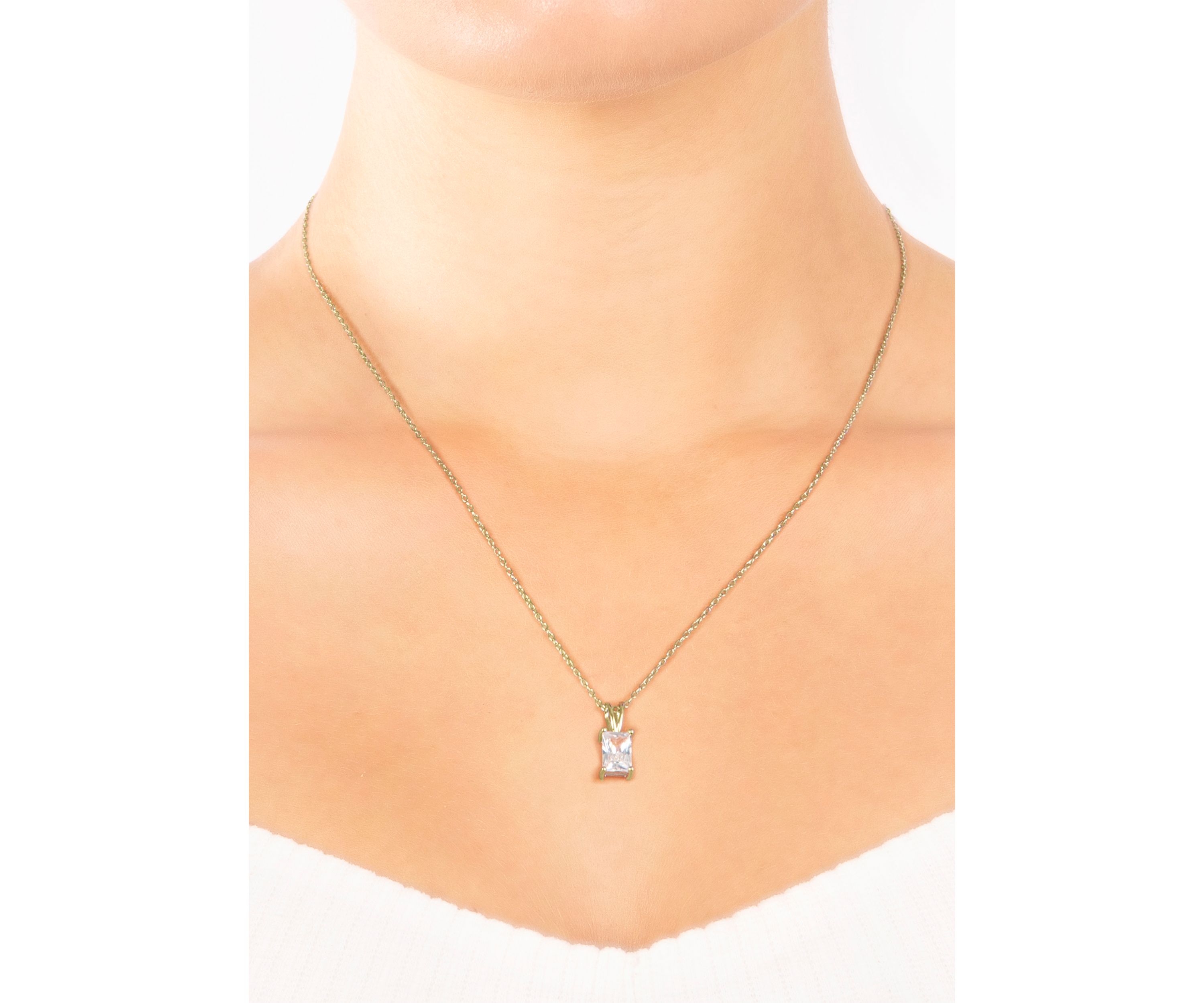 Boxed Gold Over Sterling Silver 18 Inch Emerald Cut Cubic Zirconia Necklace and Stud Earring Set
