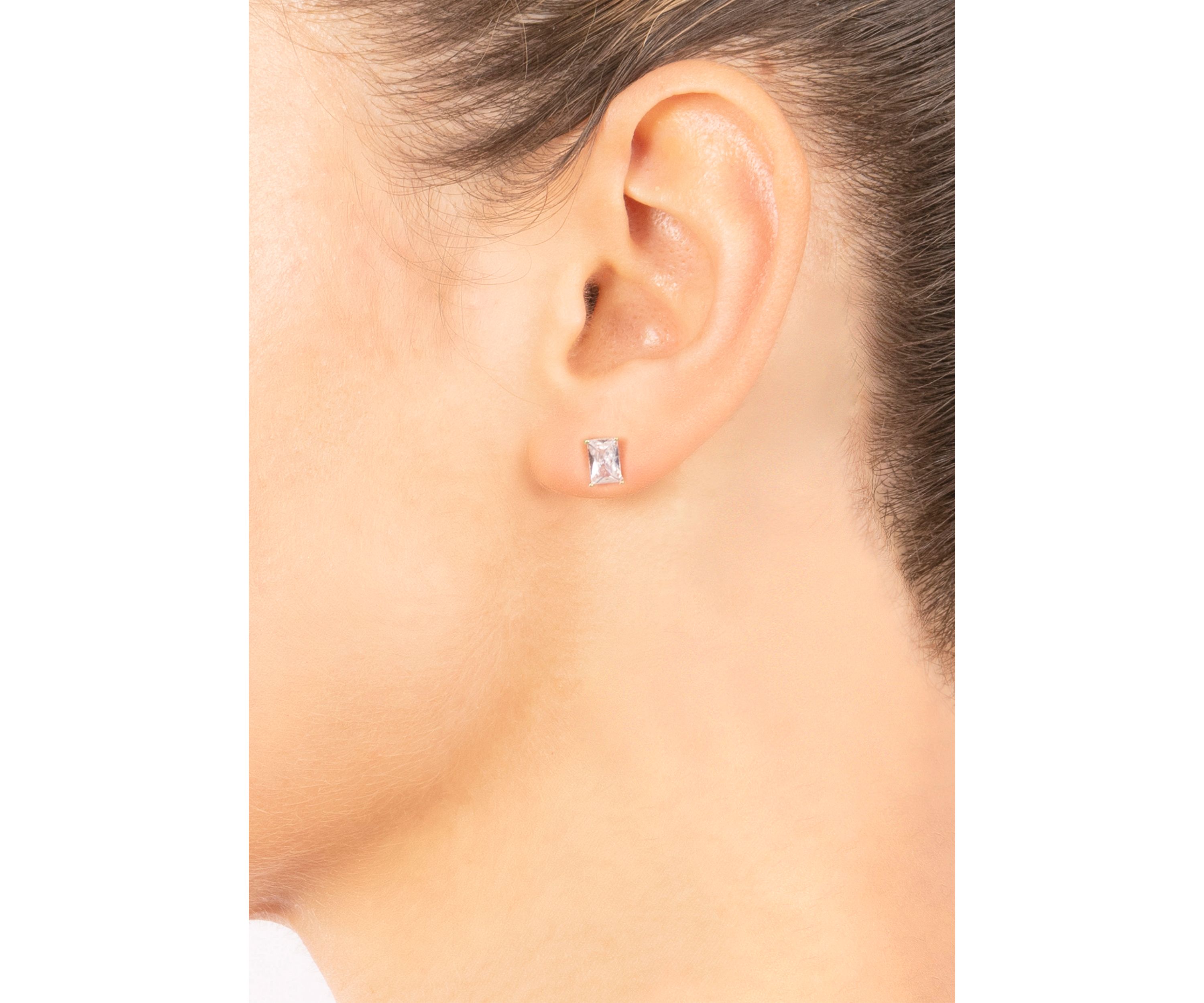 Boxed Gold Over Sterling Silver 18 Inch Emerald Cut Cubic Zirconia Necklace and Stud Earring Set