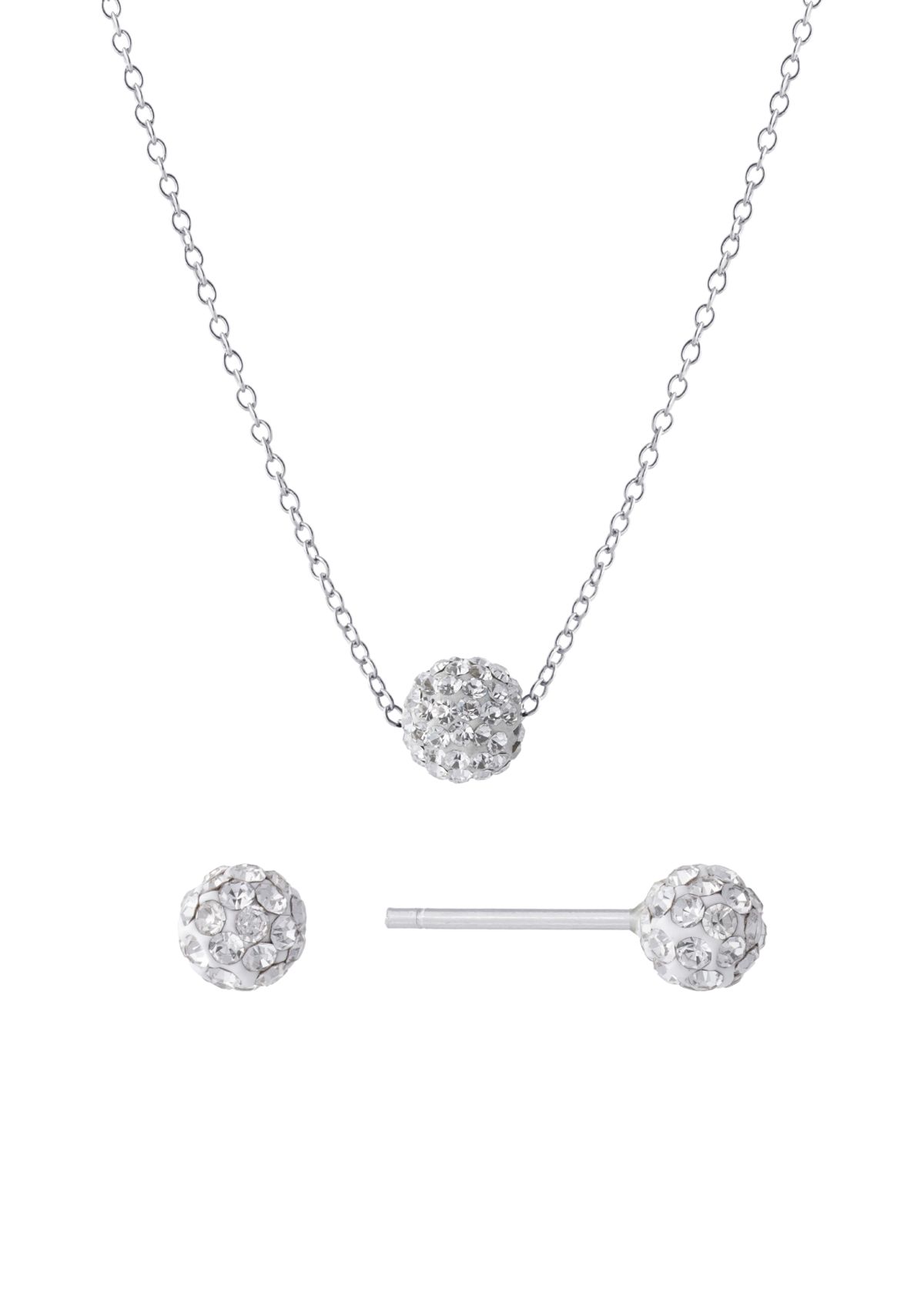 Boxed Crystal Ball Necklace and Stud Earring Set