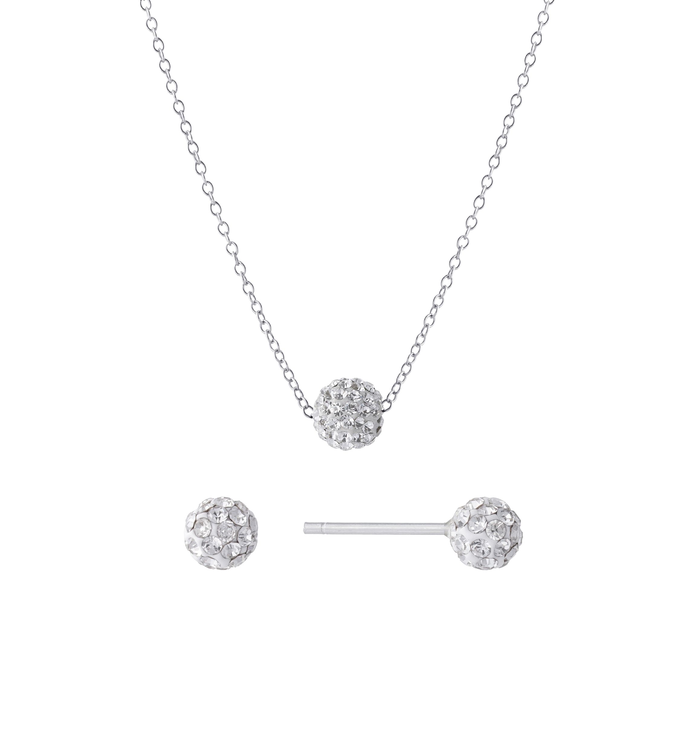 Boxed Crystal Ball Necklace and Stud Earring Set