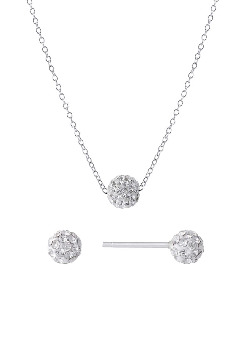 Boxed Crystal Ball Necklace and Stud Earring Set