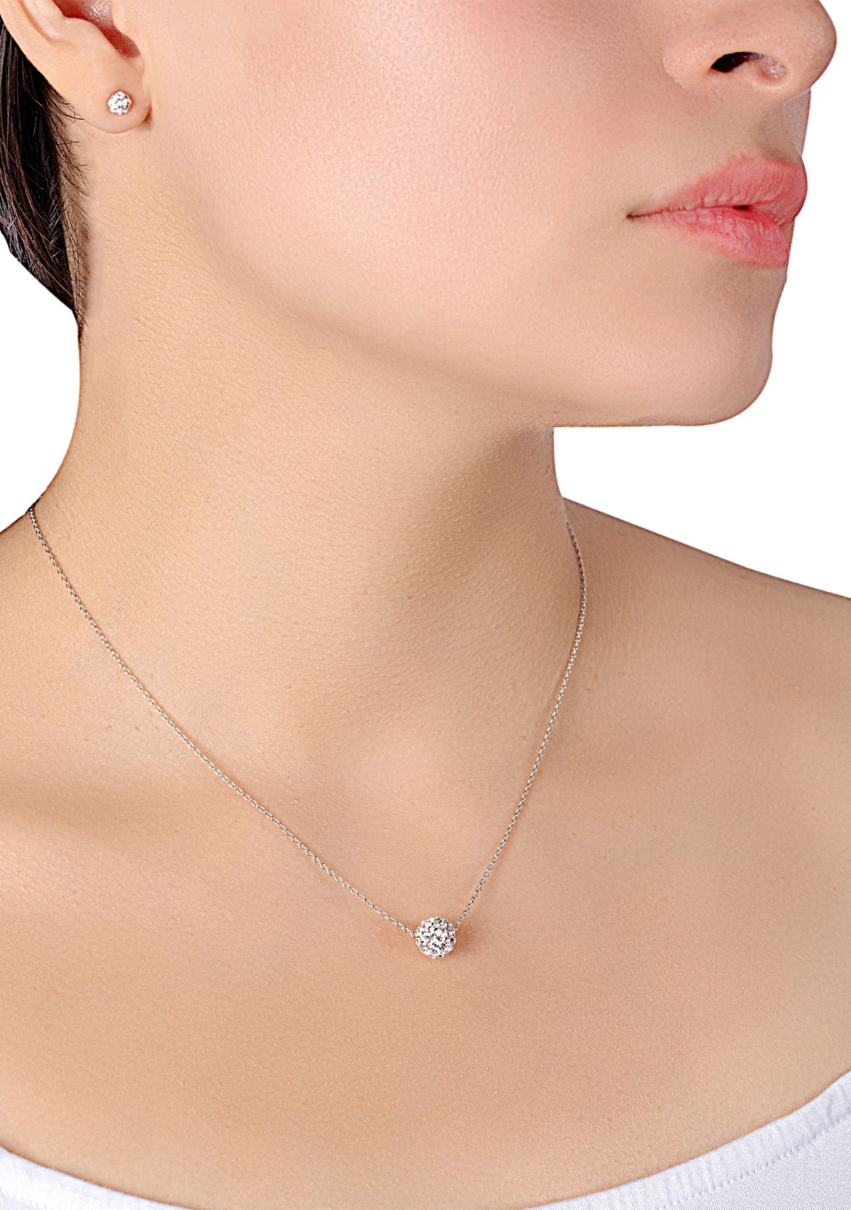 Boxed Crystal Ball Necklace and Stud Earring Set