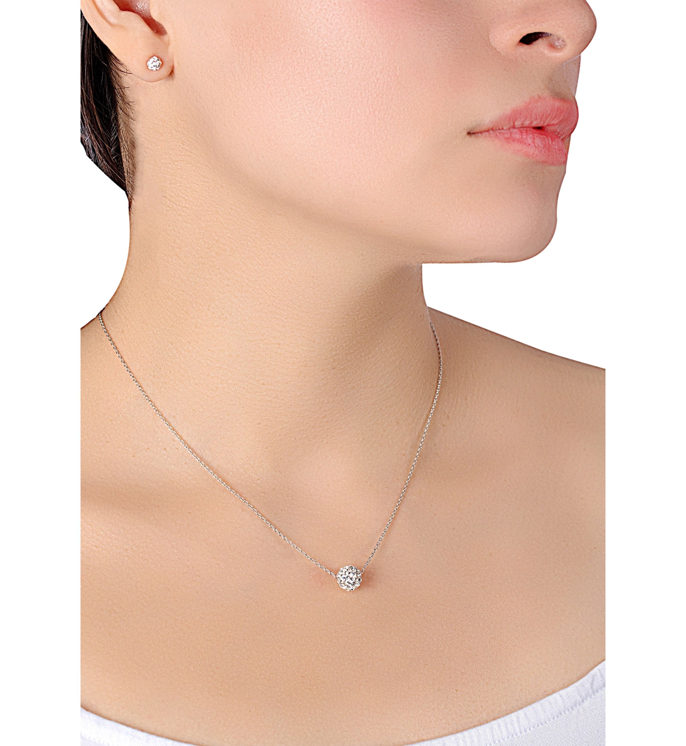 Boxed Crystal Ball Necklace and Stud Earring Set