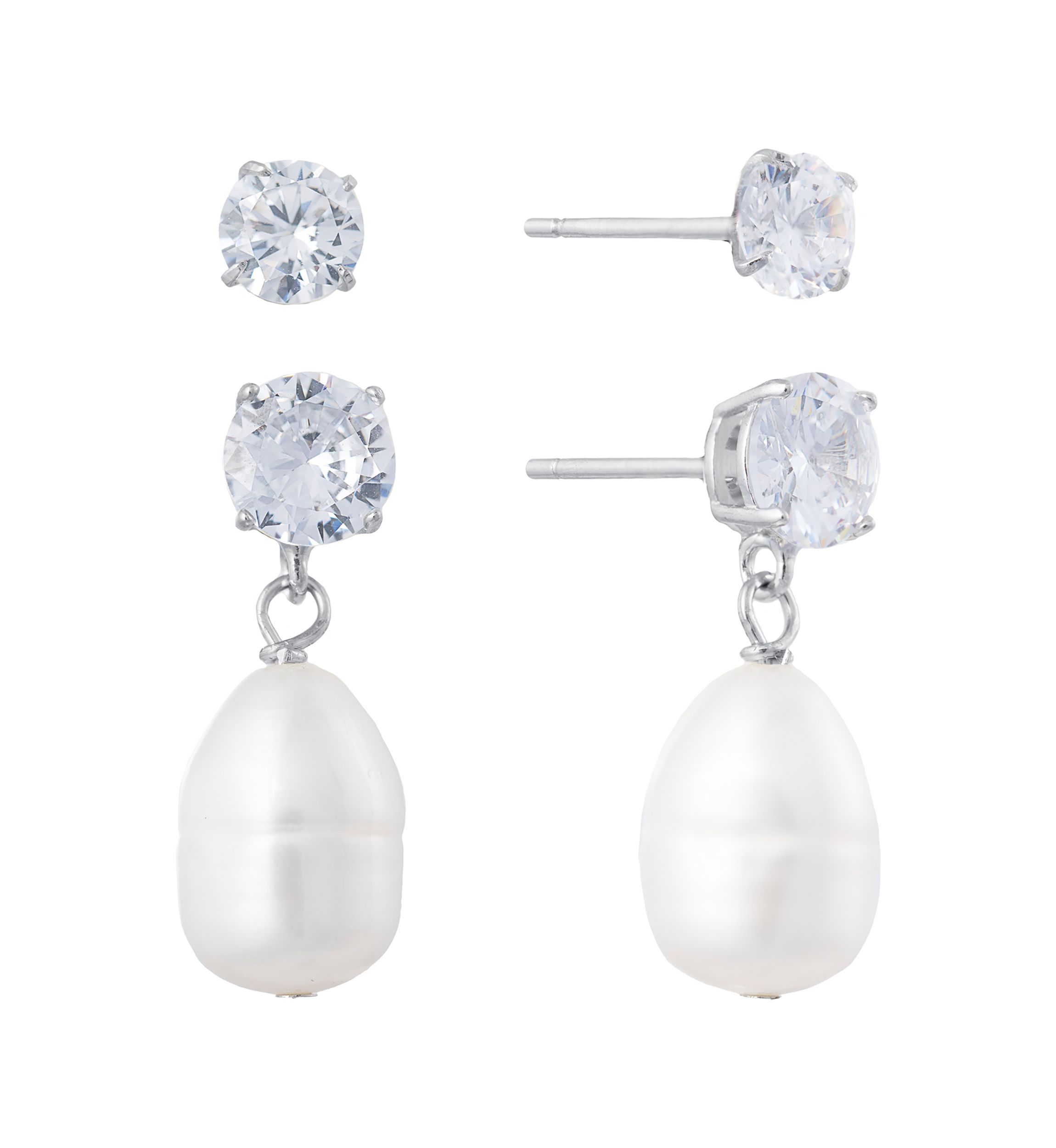 Boxed Sterling Silver Pearl Stud Earrings and Stone Beaded with Pearl Bracelet Set