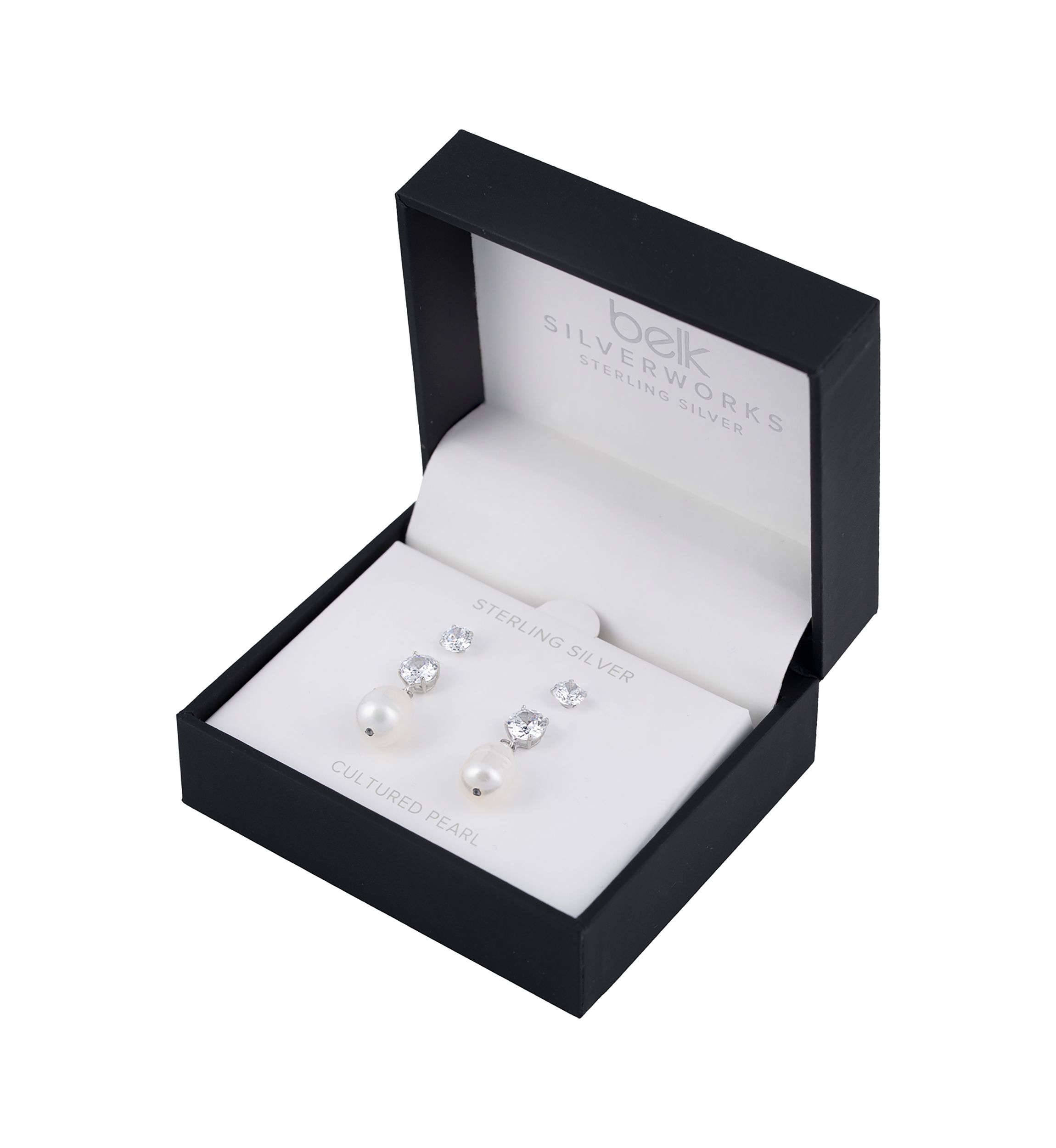 Boxed Sterling Silver Pearl Stud Earrings and Stone Beaded with Pearl Bracelet Set