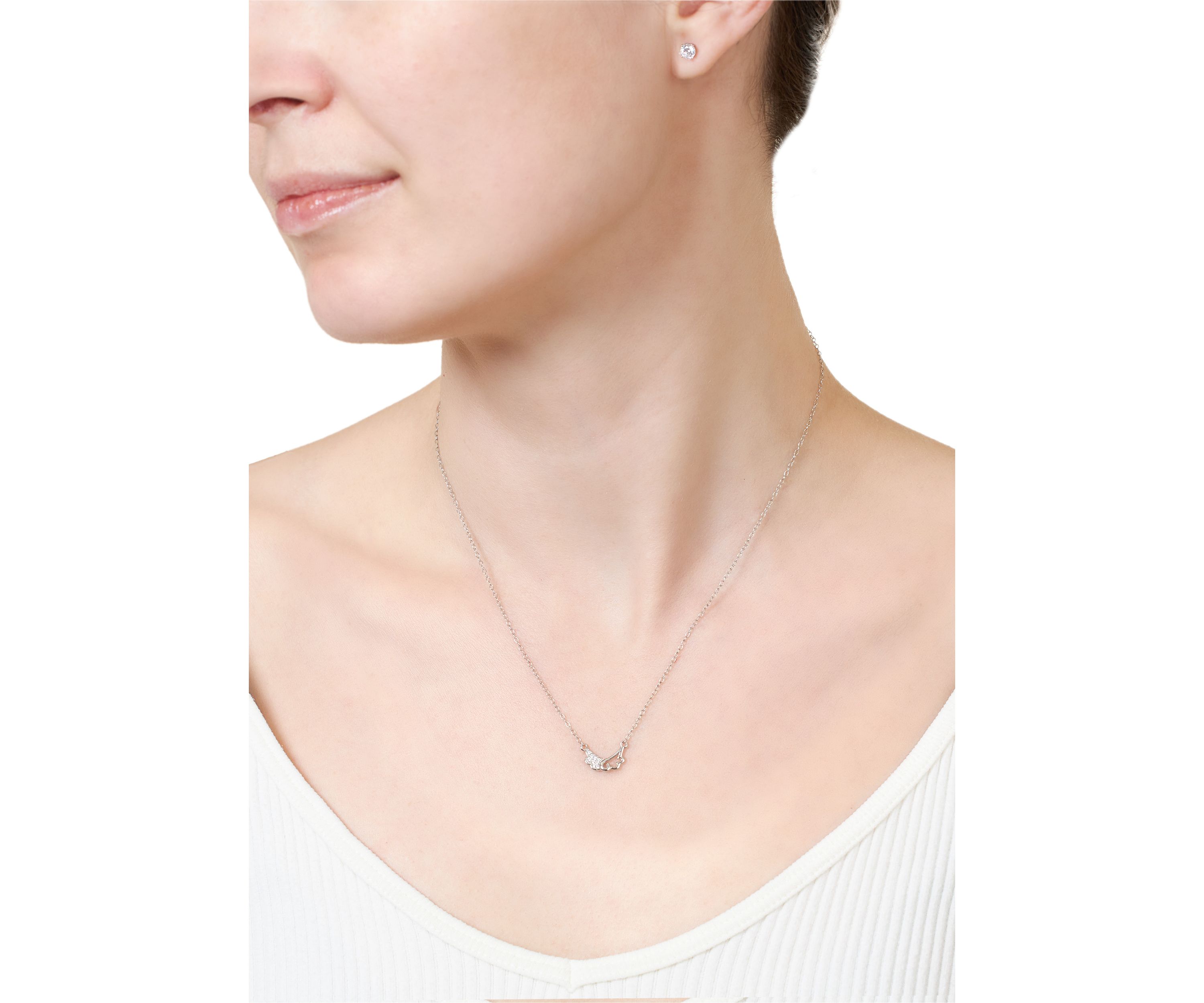Boxed Sterling Silver 16" +1" +1" Cubic Zirconia Double Cloud Necklace with 4mm Stud Earrings