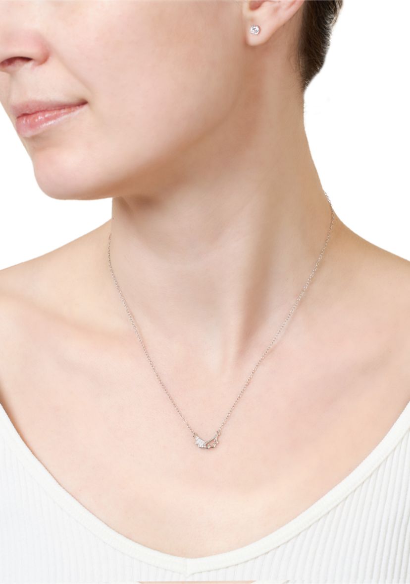 Boxed Sterling Silver 16" +1" +1" Cubic Zirconia Double Cloud Necklace with 4mm Stud Earrings