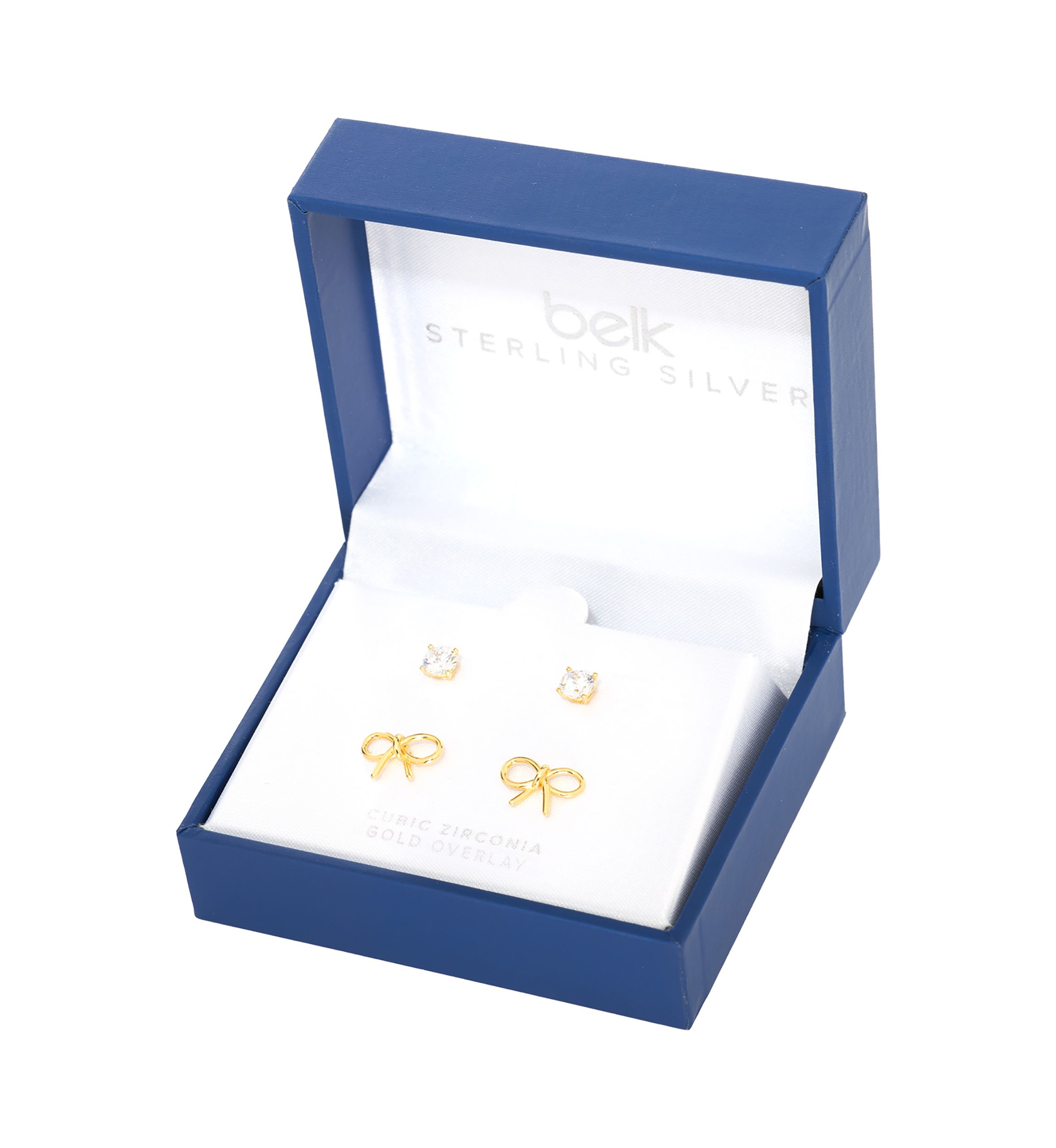 Sterling Silver Bow Stud and Cubic Zirconia Stud Earring Set