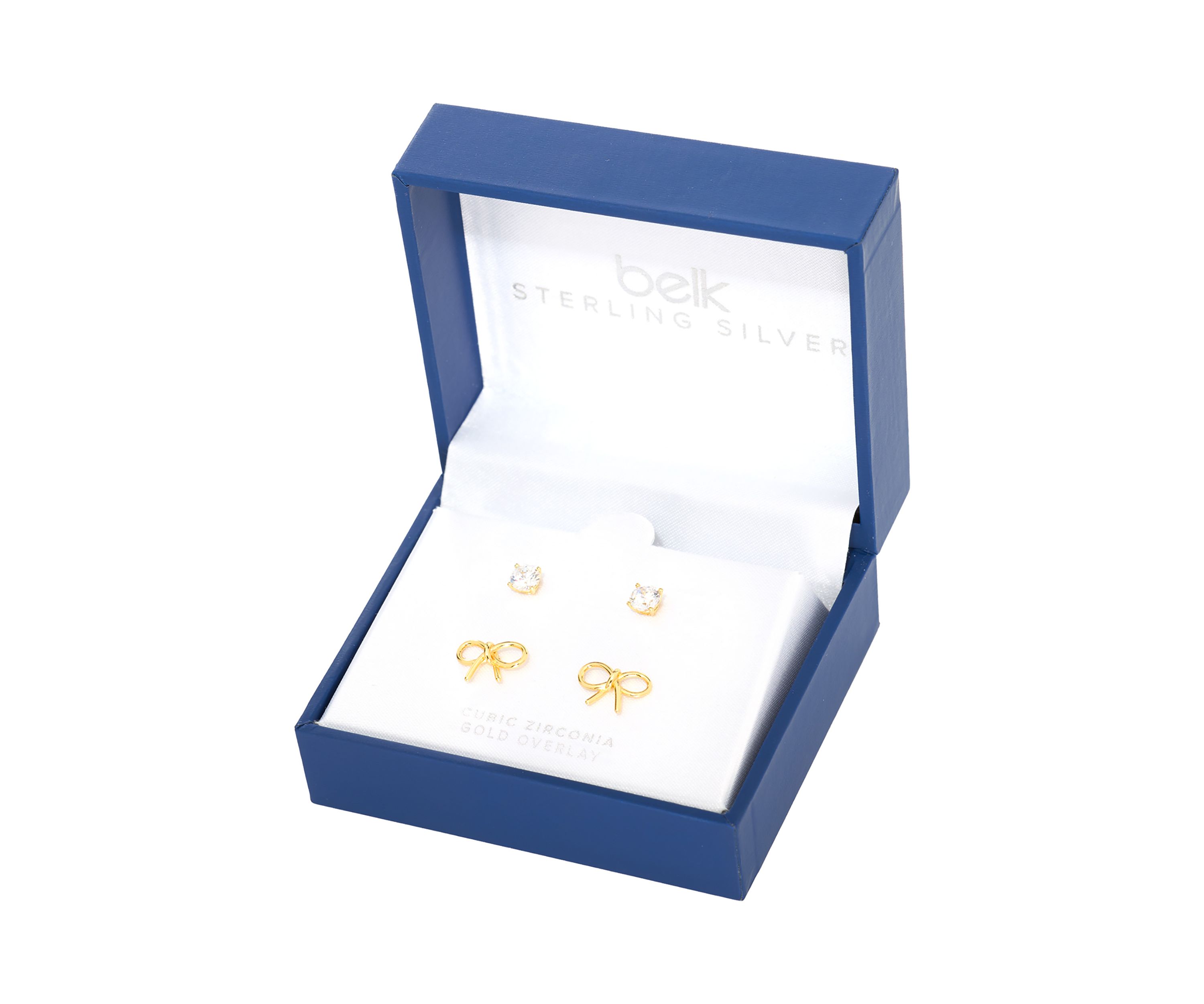 Sterling Silver Bow Stud and Cubic Zirconia Stud Earring Set
