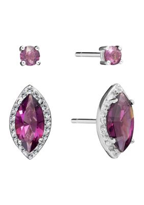 Belk Sterling Silver Sterling Silver Crystal Marquise Cubic Zirconia Halo and Round Crystal Stud Earrings Set - Boxed
