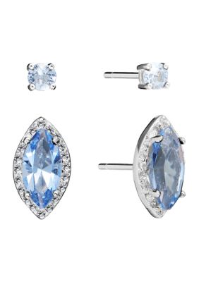 Belk Sterling Silver Sterling Silver Crystal Marquise Cubic Zirconia Halo and Round Crystal Stud Earrings Set - Boxed