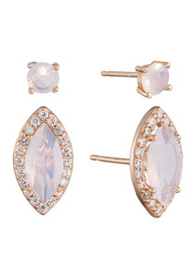 Belk Sterling Silver Sterling Silver Crystal Marquise Cubic Zirconia Halo and Round Crystal Stud Earrings Set - Boxed