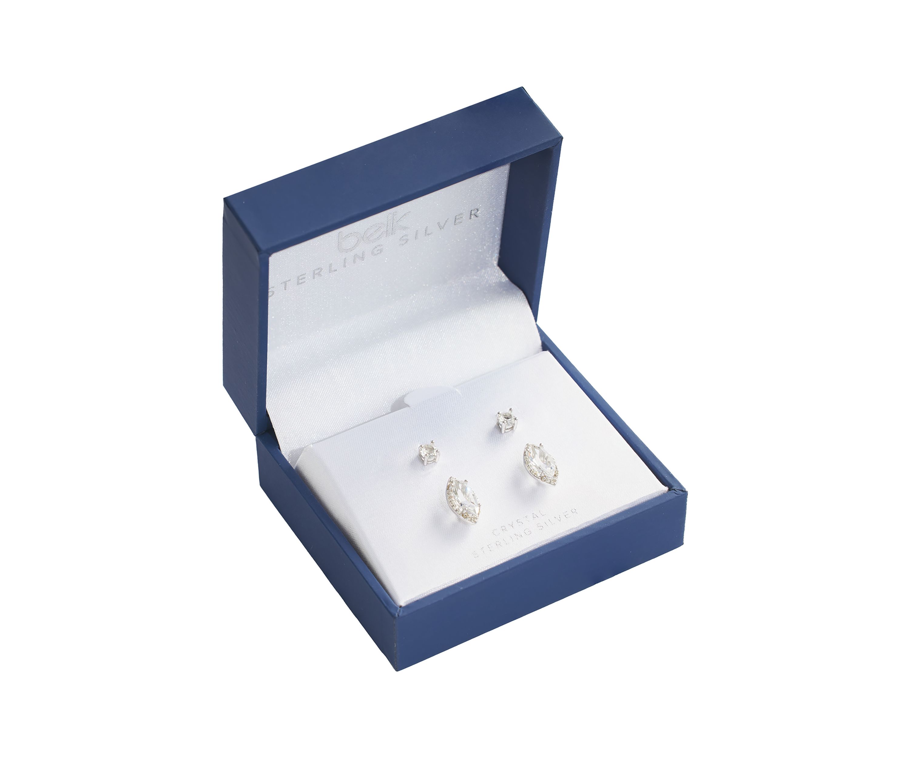 Sterling Silver Crystal Marquise Cubic Zirconia Halo and Round Crystal Stud Earrings Set - Boxed