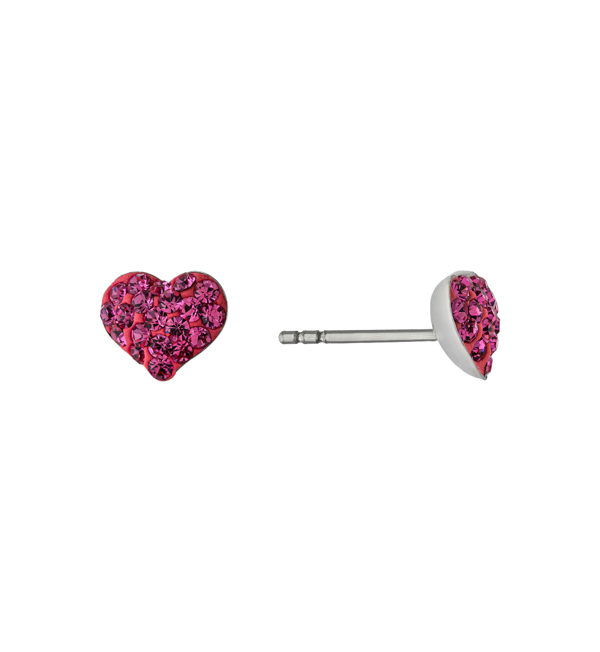 Boxed Sterling Silver Pink Crystal Pavé Heart Stud Earrings